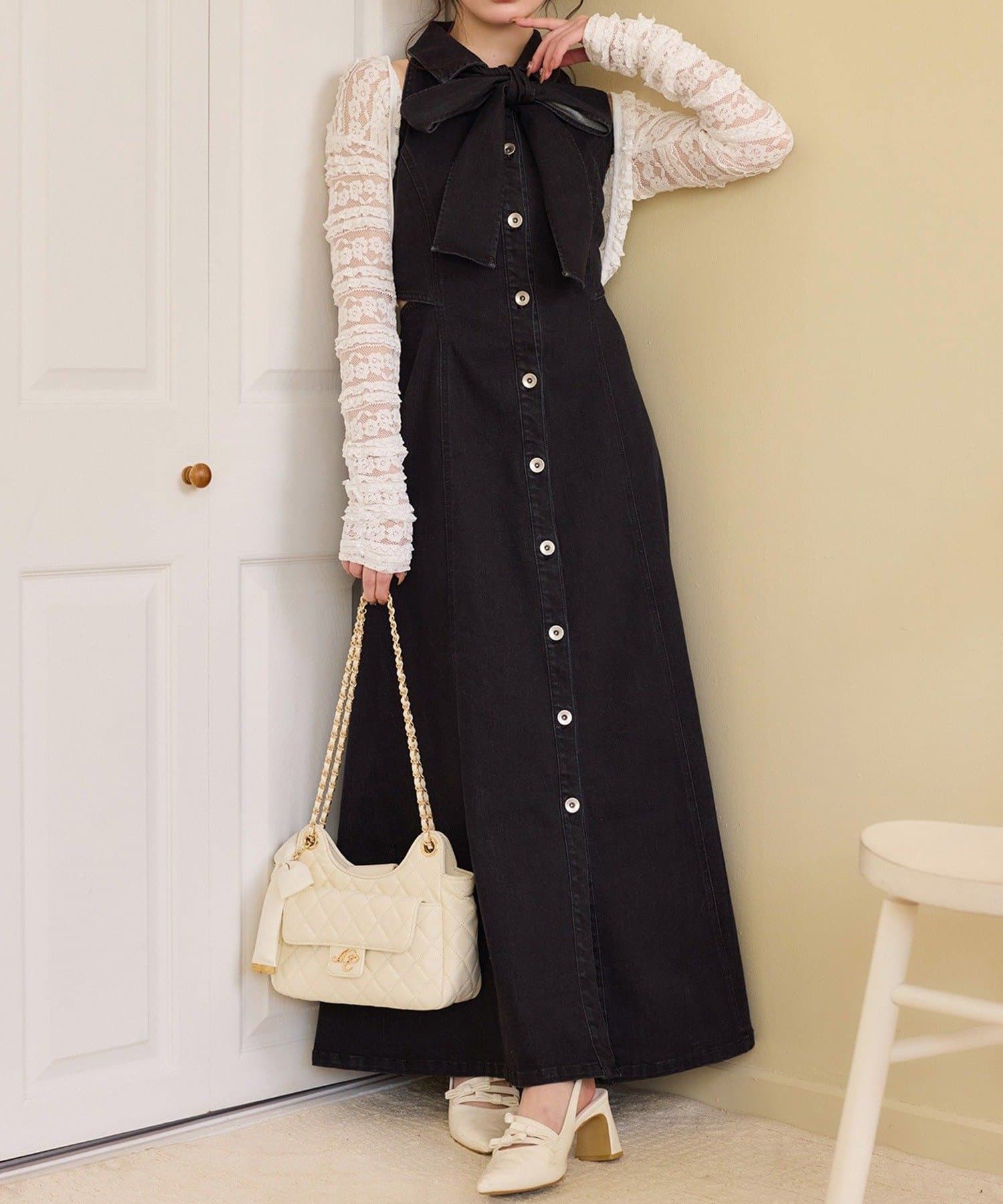 NICE CLAUP / OLIVE des OLIVE OUTLET(ナイスクラップ  / オリーブ デ オリーブ アウトレット) 【one after another】デニムコレロングワンピセット