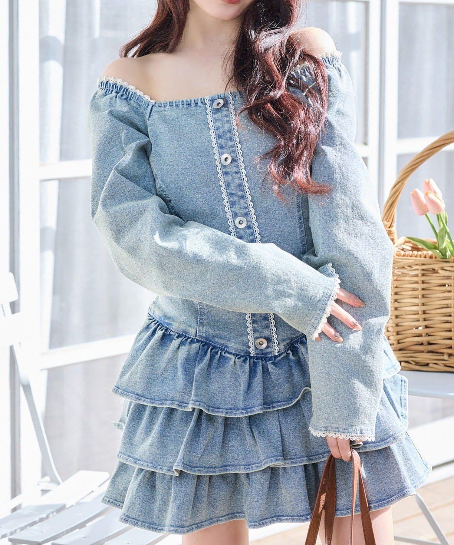 NICE CLAUP / OLIVE des OLIVE OUTLET(ナイスクラップ  / オリーブ デ オリーブ アウトレット) 【one after another】デニムコレミニワンピ