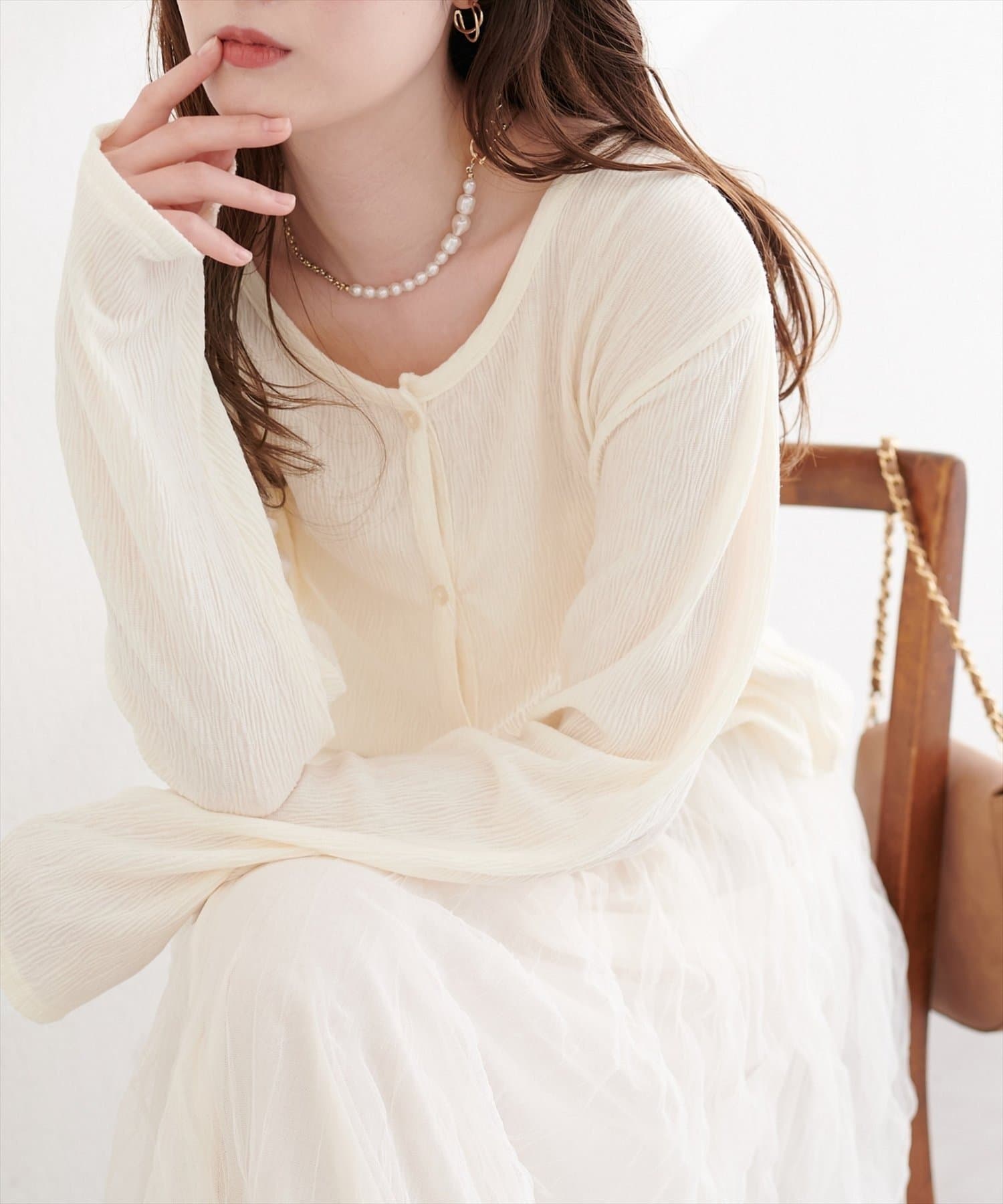 NICE CLAUP / OLIVE des OLIVE OUTLET(ナイスクラップ  / オリーブ デ オリーブ アウトレット) 【natural couture】ランダムクレープカットソー２ＷＡＹカーデ