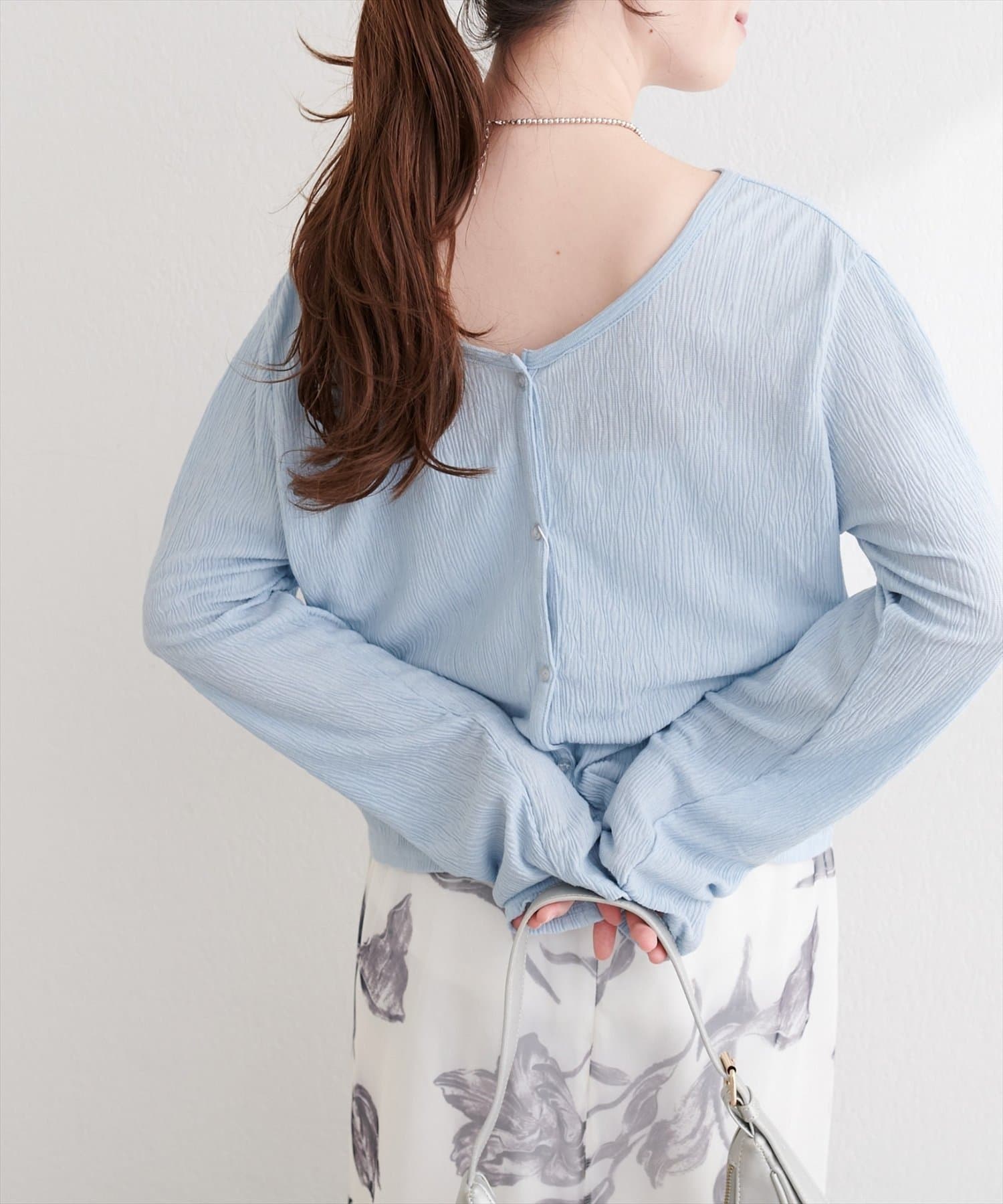 NICE CLAUP / OLIVE des OLIVE OUTLET(ナイスクラップ  / オリーブ デ オリーブ アウトレット) 【natural couture】ランダムクレープカットソー２ＷＡＹカーデ