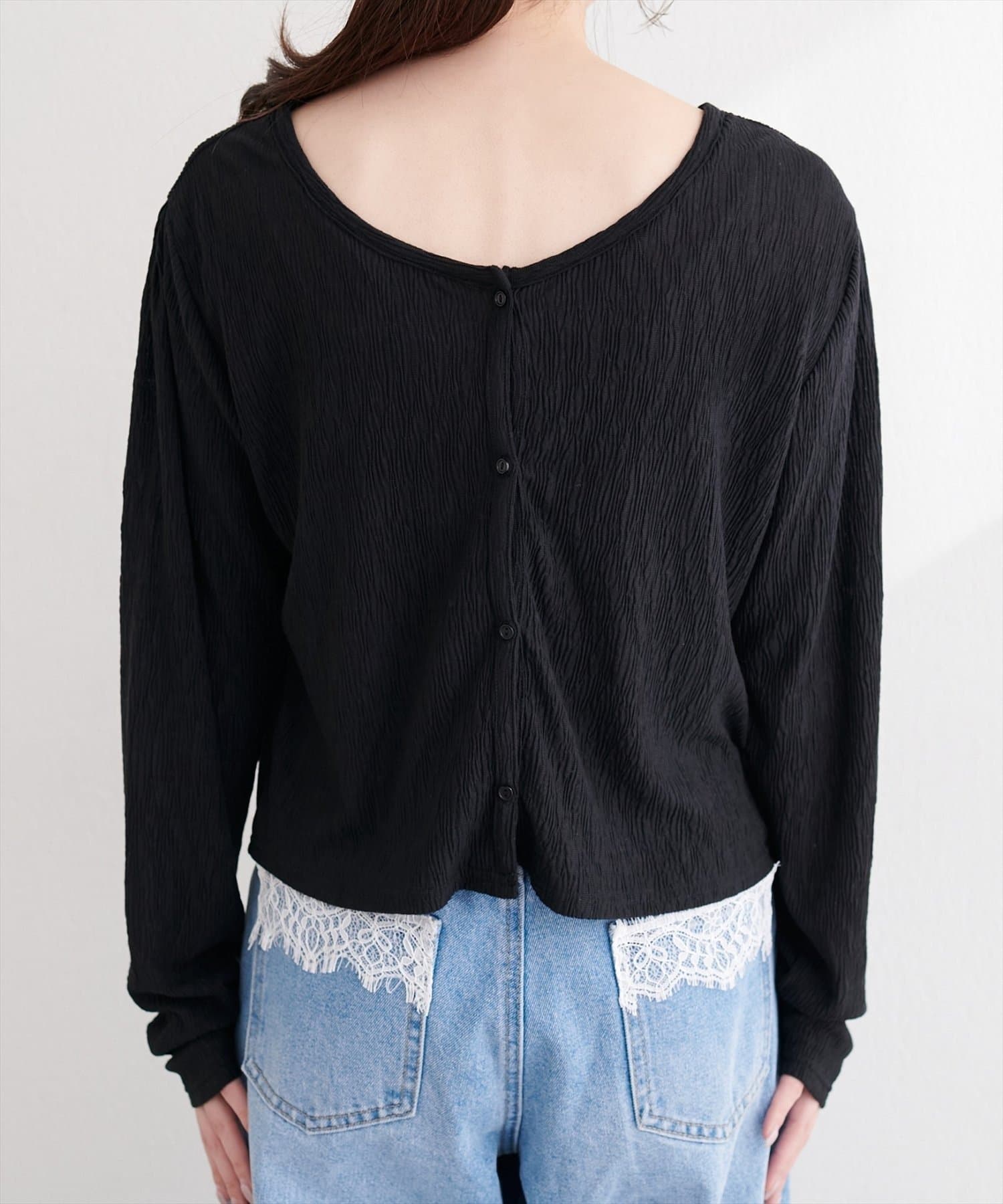 NICE CLAUP / OLIVE des OLIVE OUTLET(ナイスクラップ  / オリーブ デ オリーブ アウトレット) 【natural couture】ランダムクレープカットソー２ＷＡＹカーデ