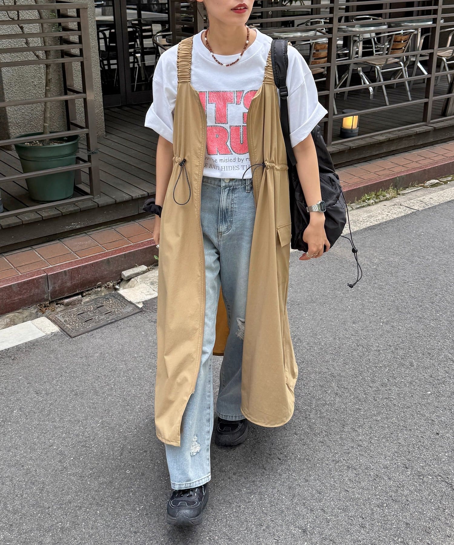 CPCM(シーピーシーエム) ストレッチナイロンパッカブルジップワンピース