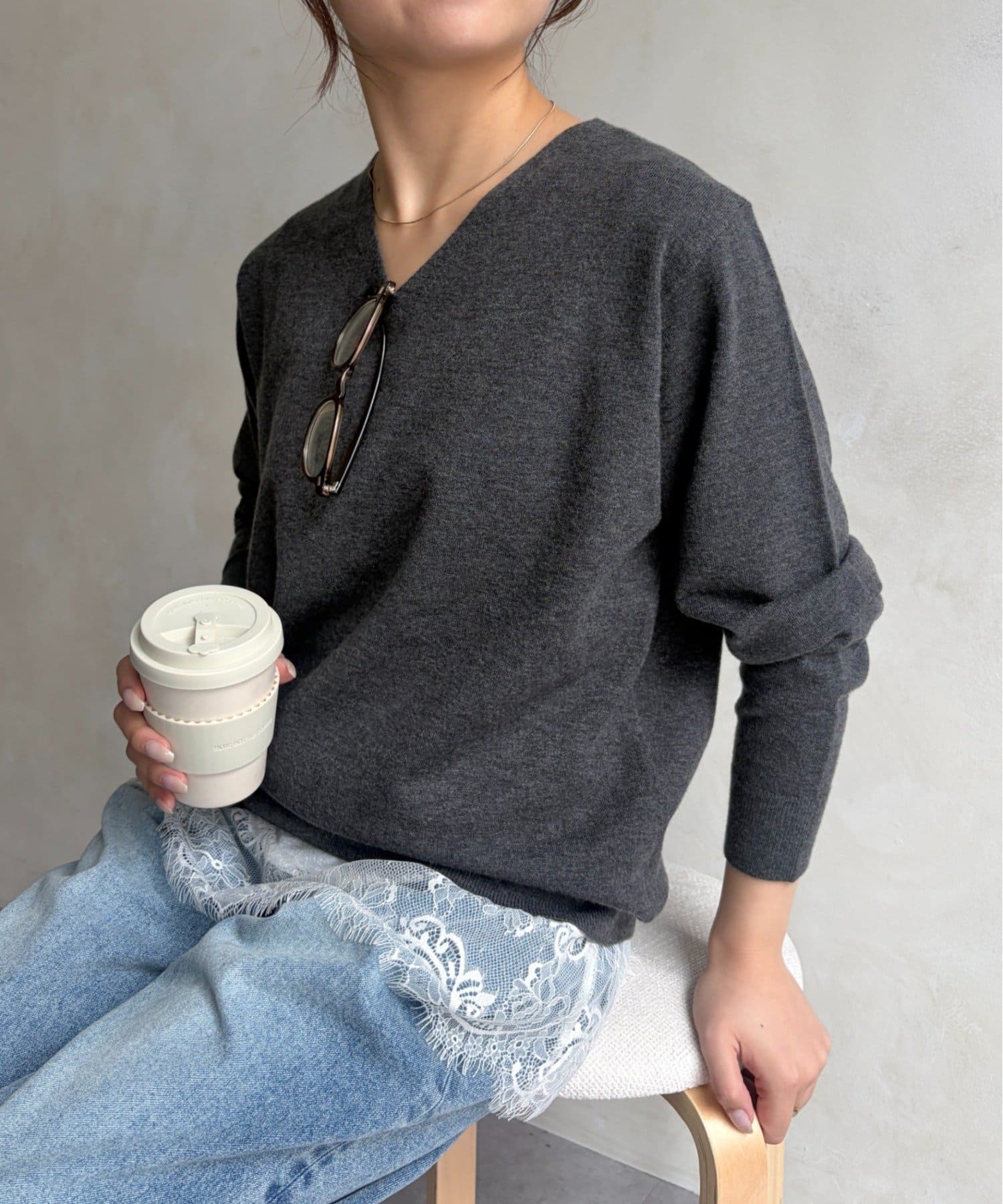 Jena　espace merveilleux(ジェナ　エスパスメルヴェイユ) ストレッチVネックニット