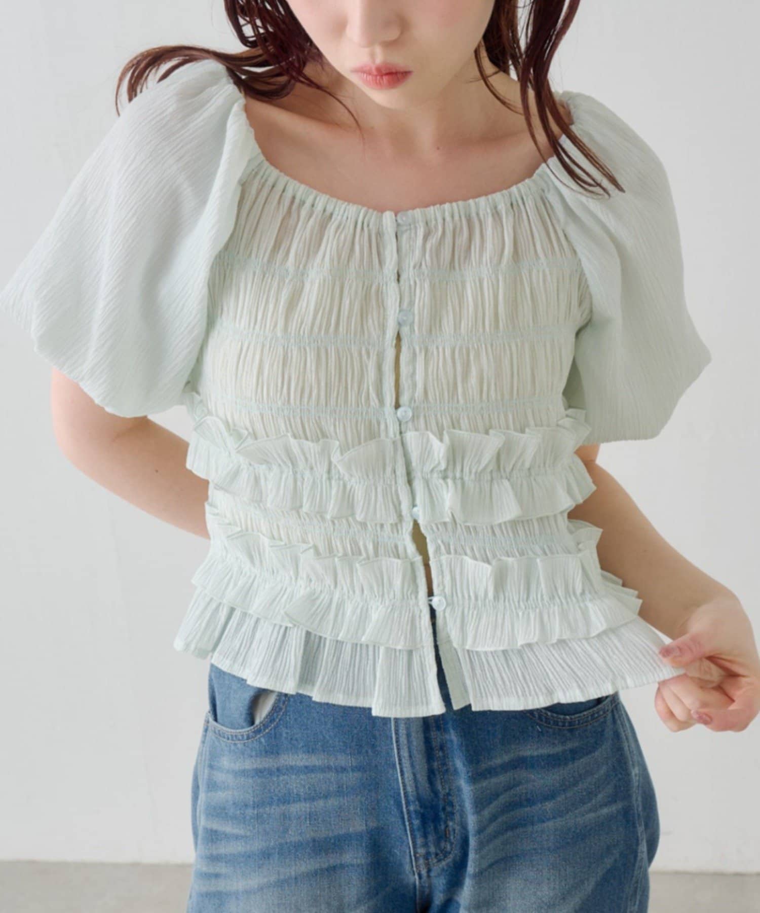 Kastane(カスタネ) シャーリングパフブラウス