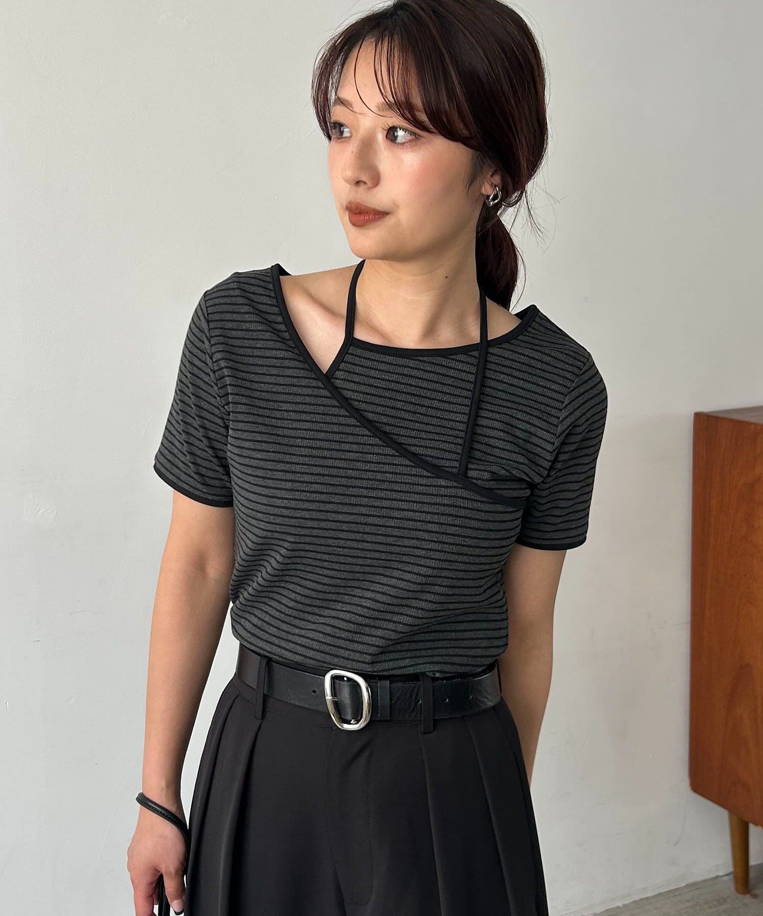 CAPRICIEUX LE'MAGE(カプリシュレマージュ) 【前後2WAY】アシメレイヤードボーダーT