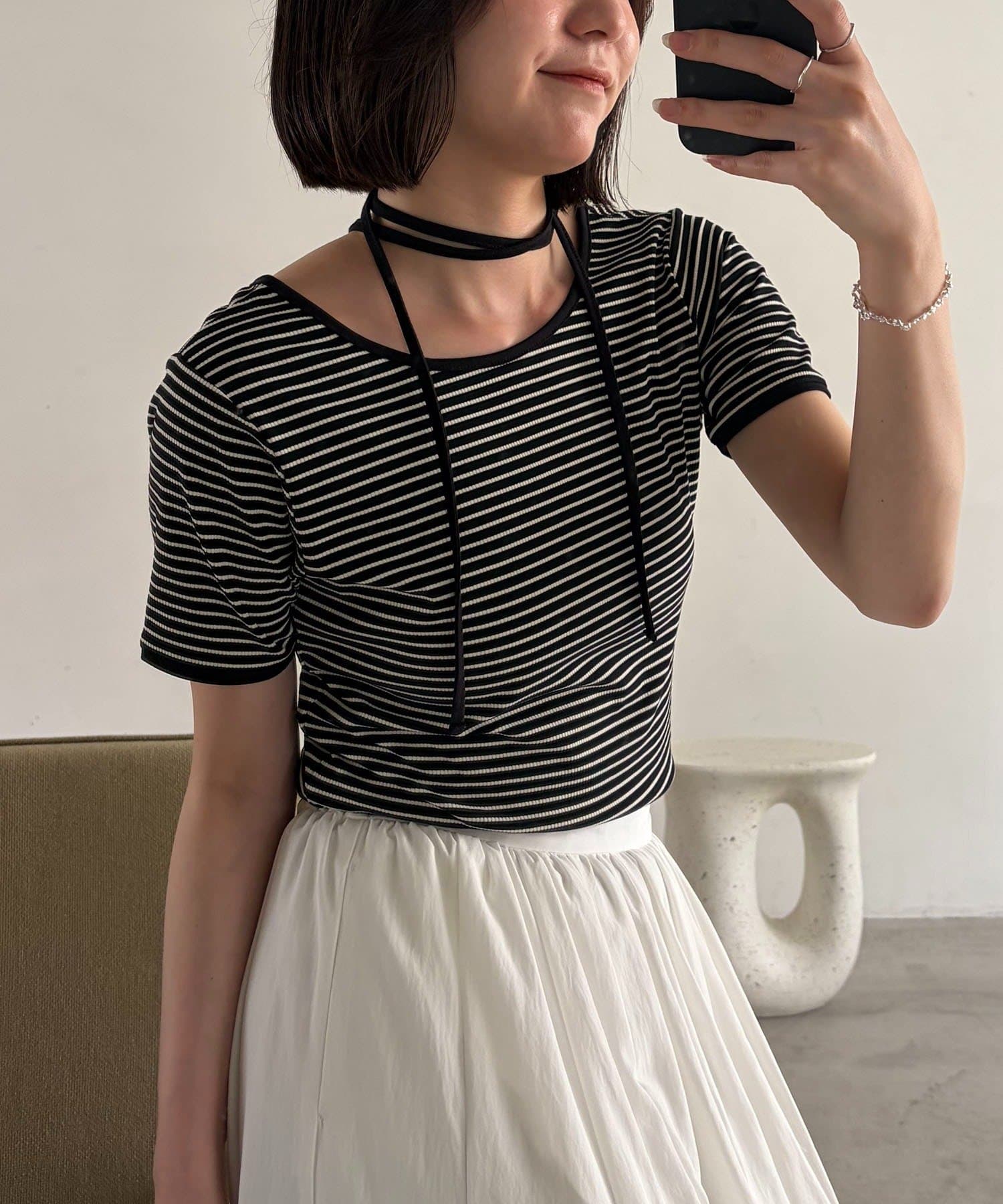 CAPRICIEUX LE'MAGE(カプリシュレマージュ) 【前後2WAY】アシメレイヤードボーダーT