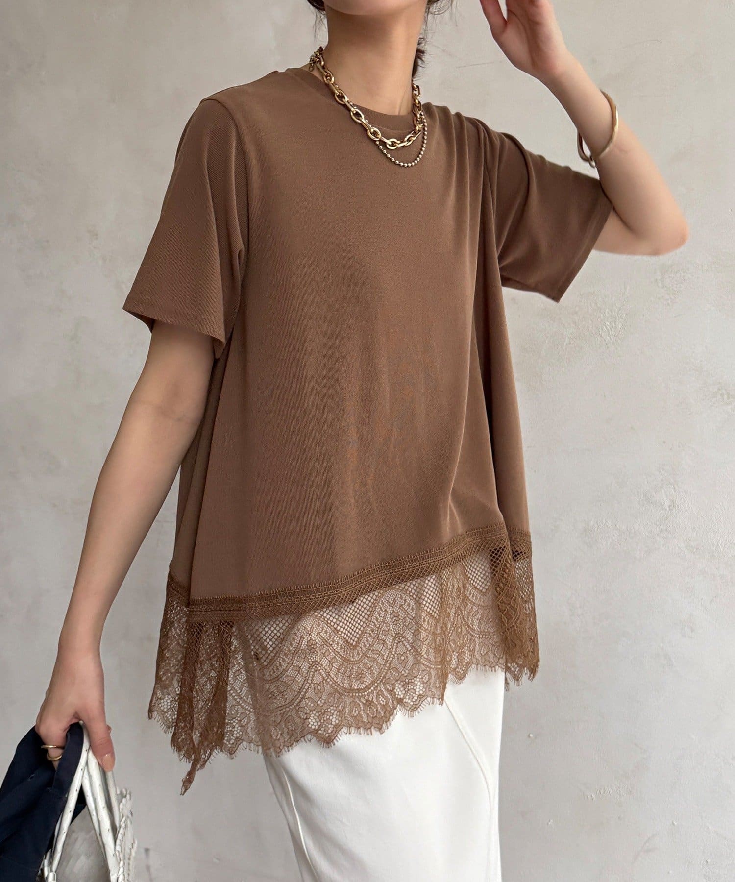 DOUDOU(ドゥドゥ) 【WEB限定】裾レース半袖トップス