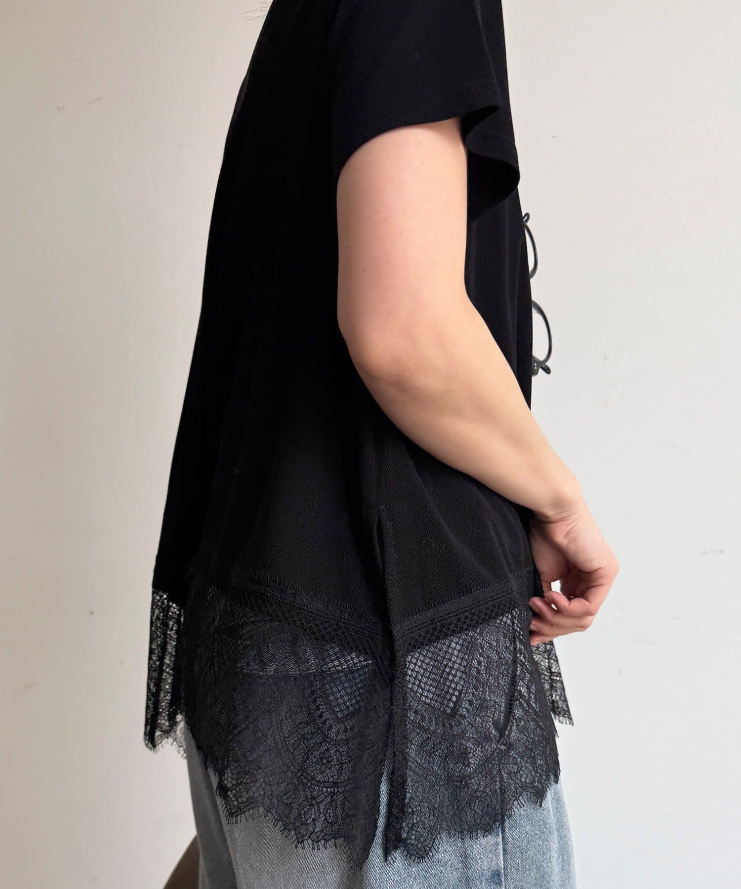 DOUDOU(ドゥドゥ) 【WEB限定】裾レース半袖トップス