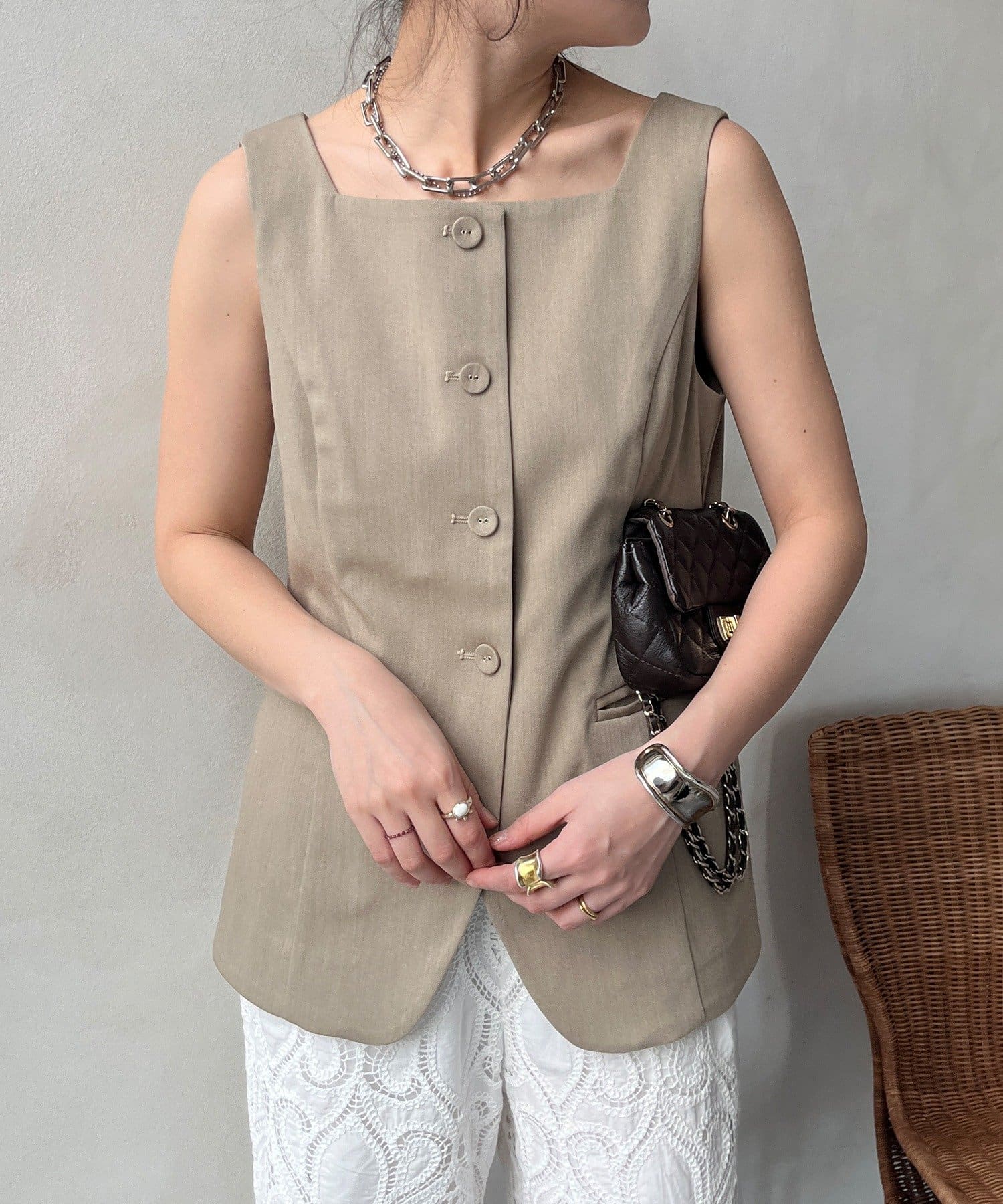 OUTLET(アウトレット) 【DouDou】スクエアネックベスト