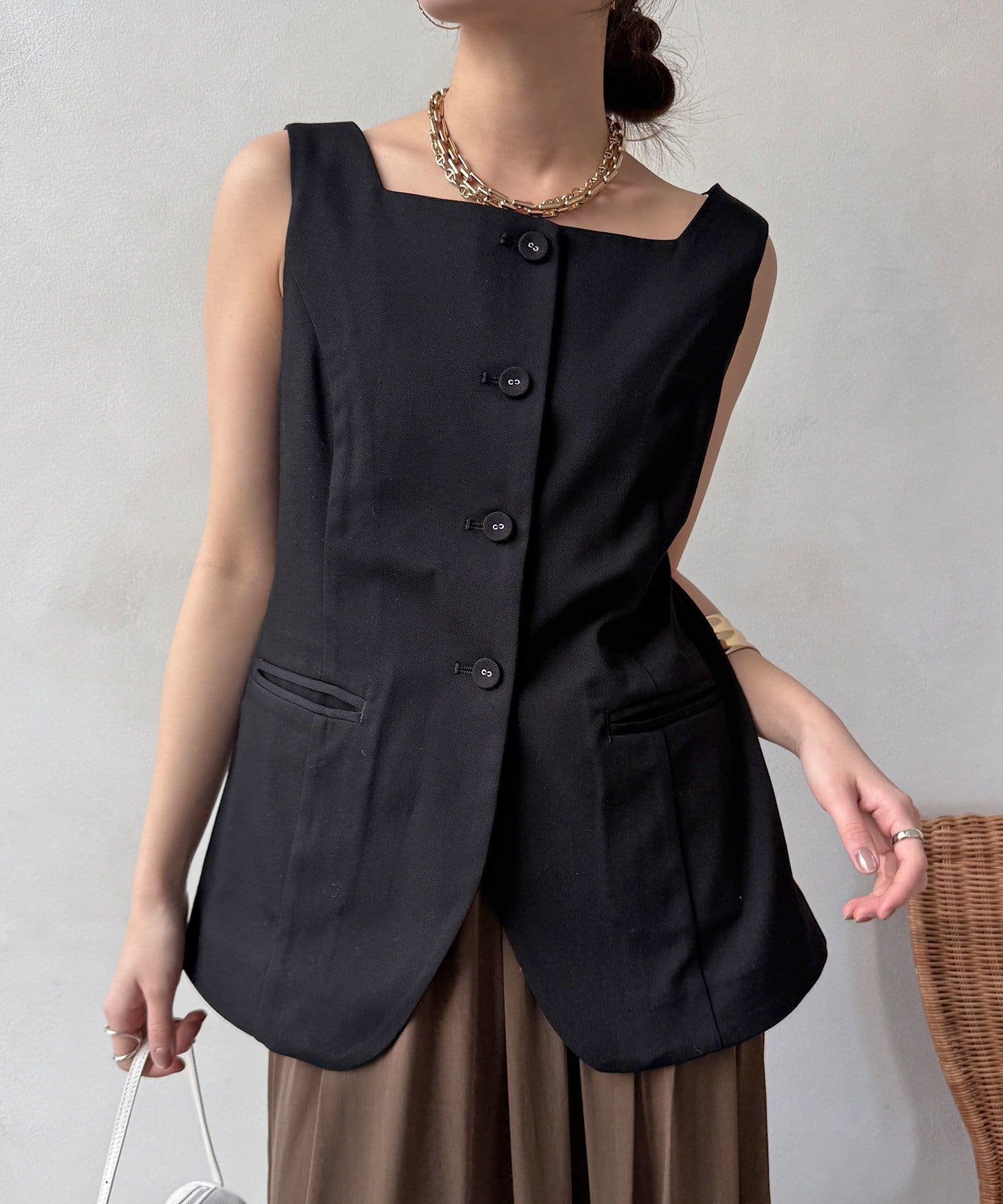 OUTLET(アウトレット) 【DouDou】スクエアネックベスト