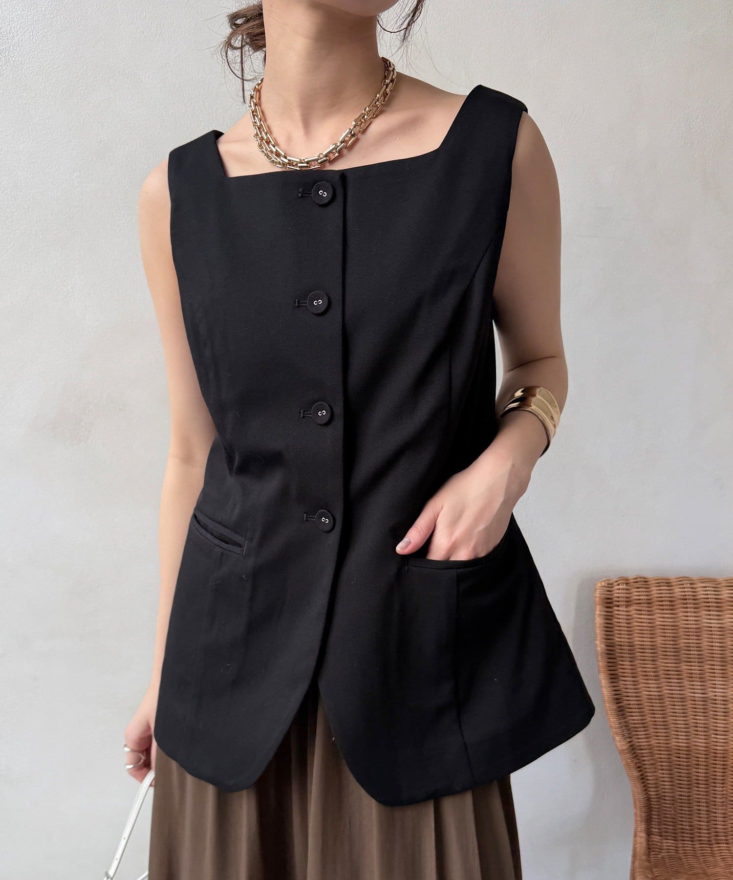 OUTLET(アウトレット) 【DouDou】スクエアネックベスト