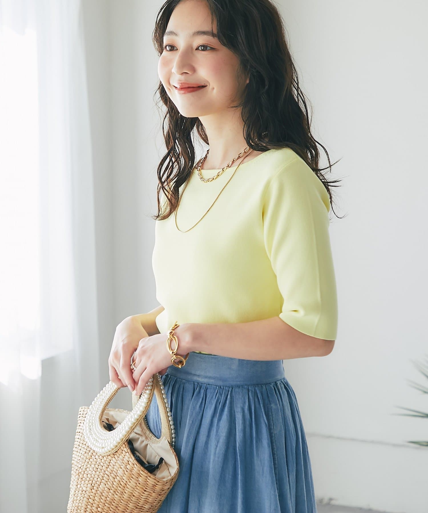La boutique BonBon】クールタッチUV総針5分袖ニット | OUTLET