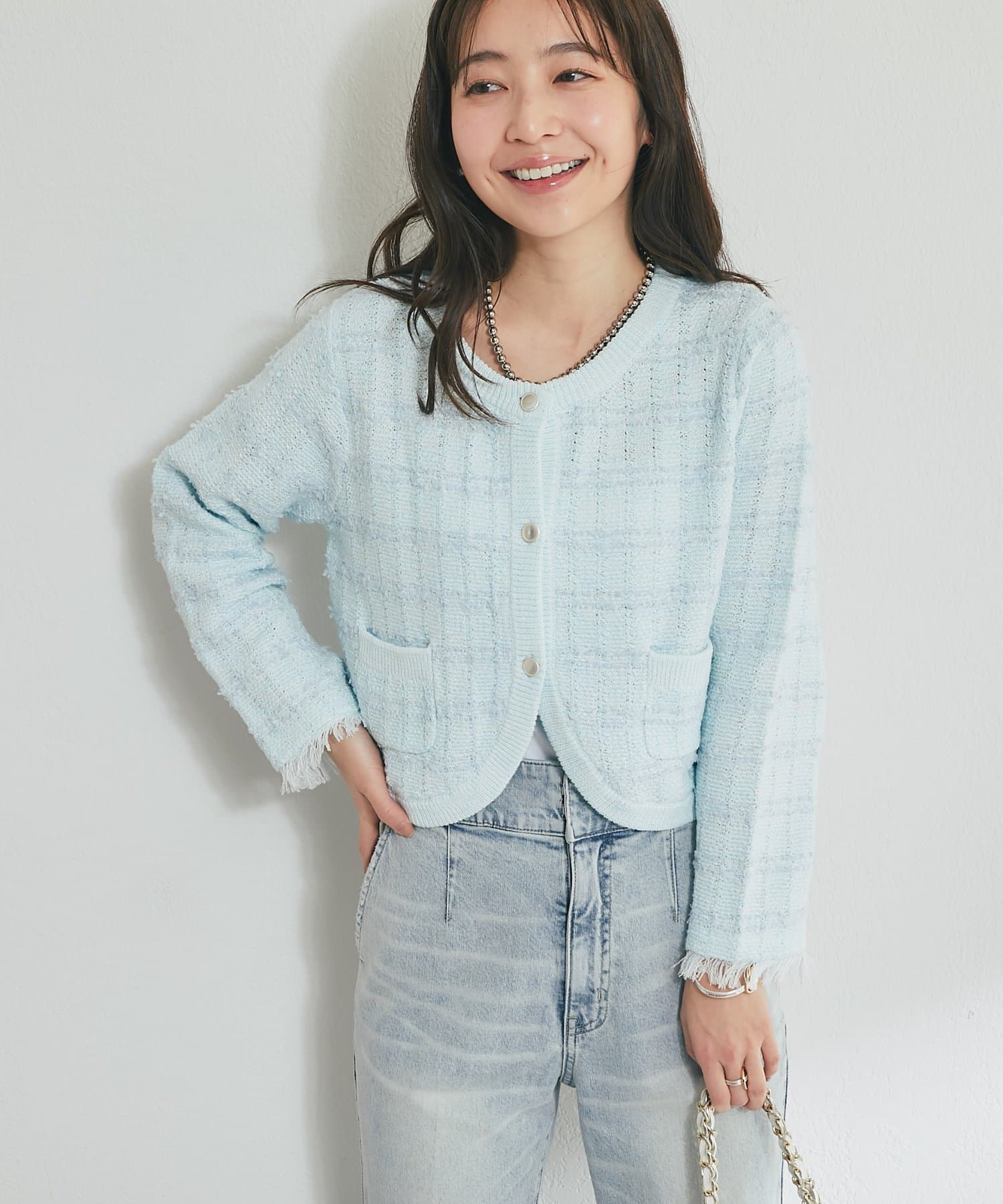 OUTLET(アウトレット) 【La boutique BonBon】ツイードニットボレロカーディガン