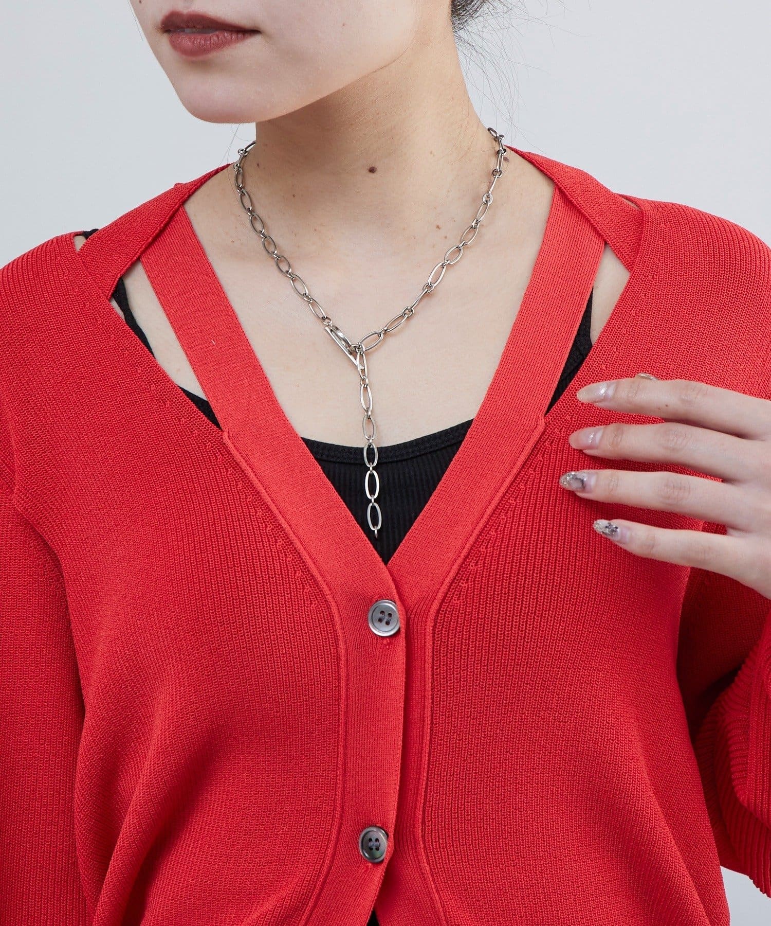 OUTLET(アウトレット) 【Lui's】Vネック衿デザインリブニットカーディガン