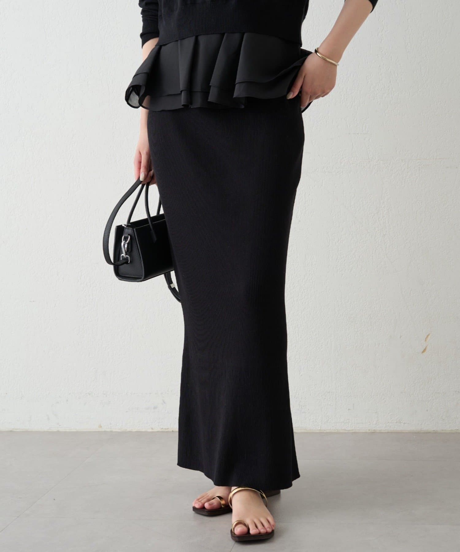 OUTLET(アウトレット) 【Loungedress】リブセミフレアニットスカート