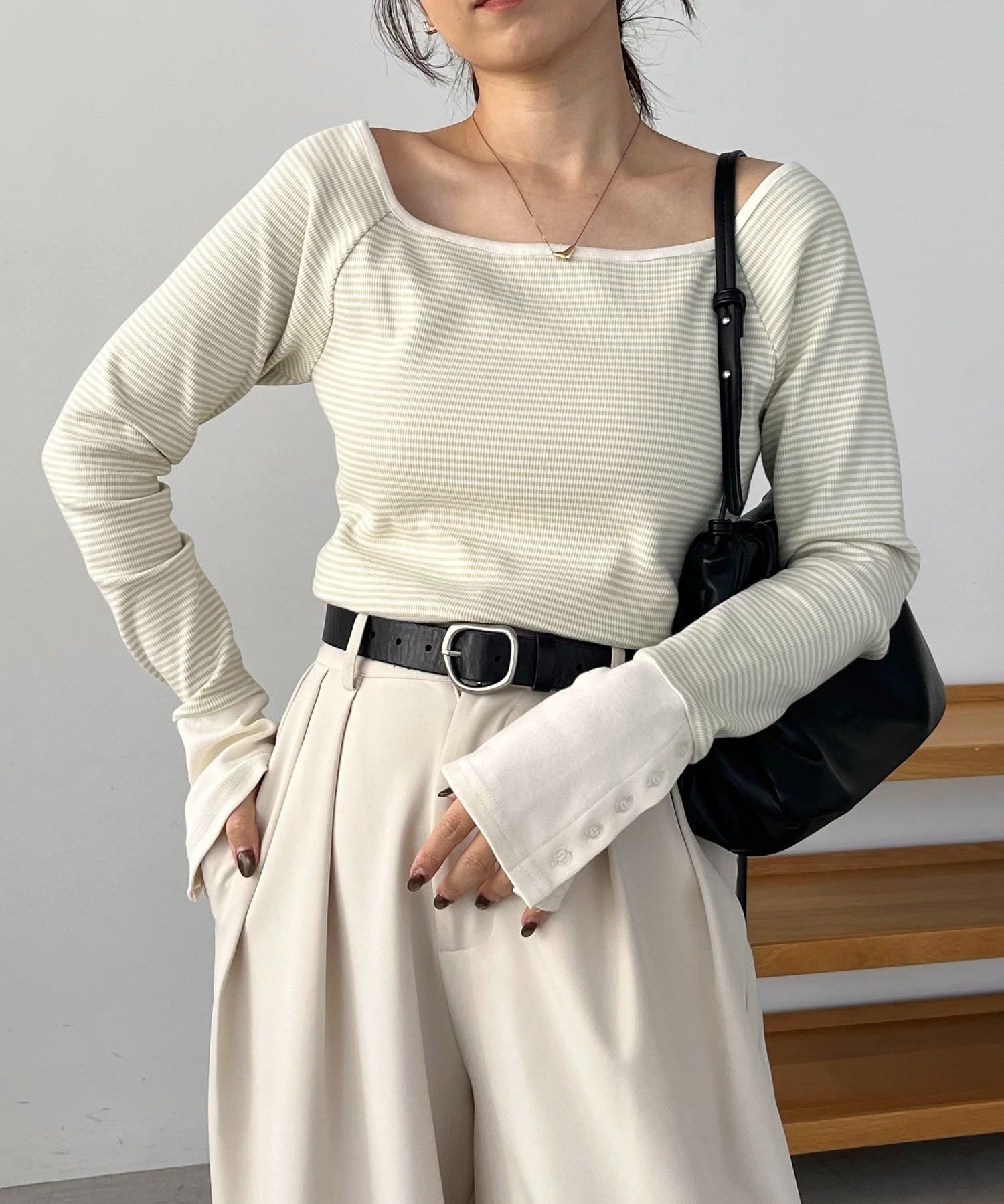 CAPRICIEUX LE'MAGE】ボーダー袖ボタンロンT | OUTLET(アウトレット