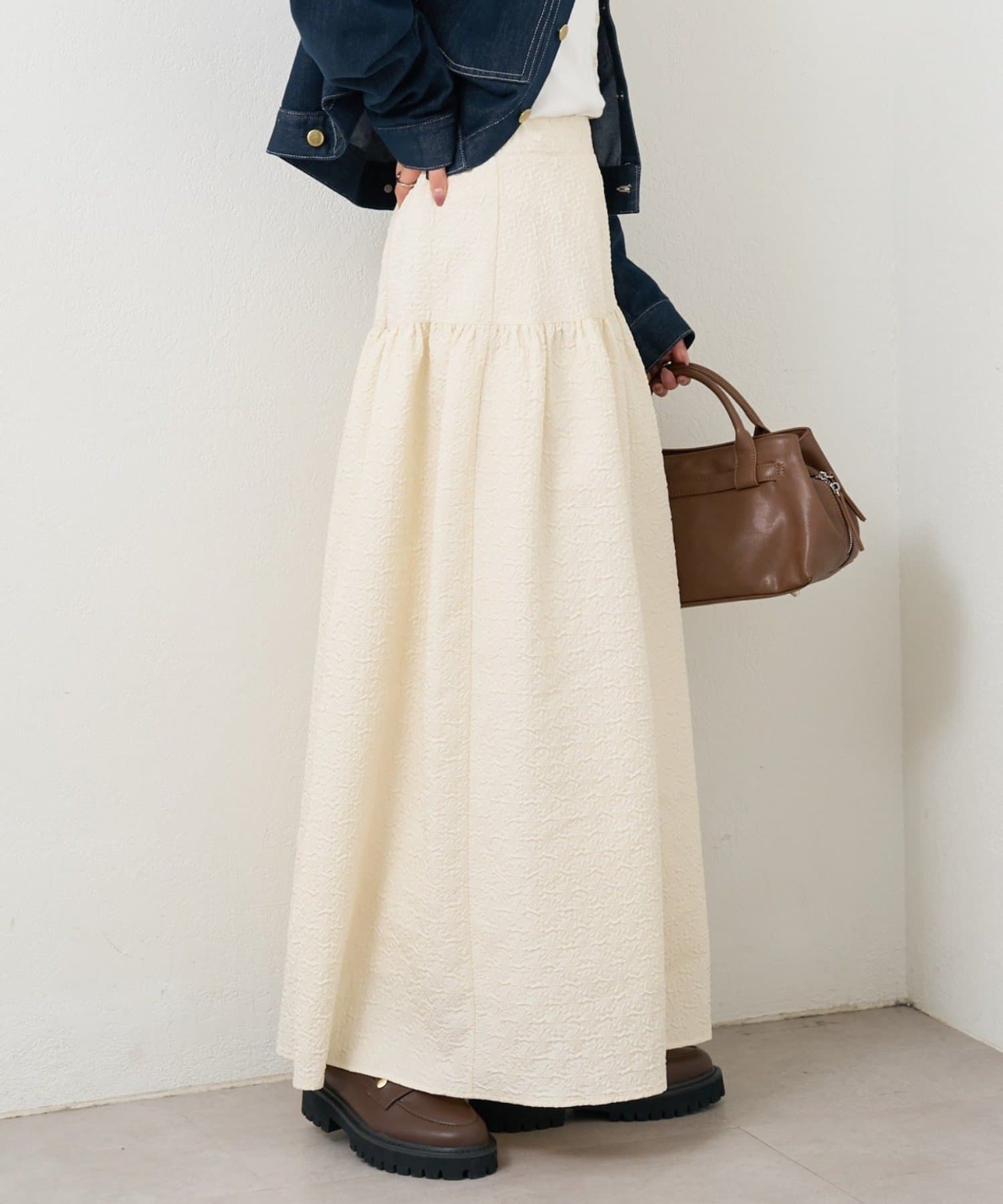 OUTLET(アウトレット) 【mystic】エンボスギャザースカート