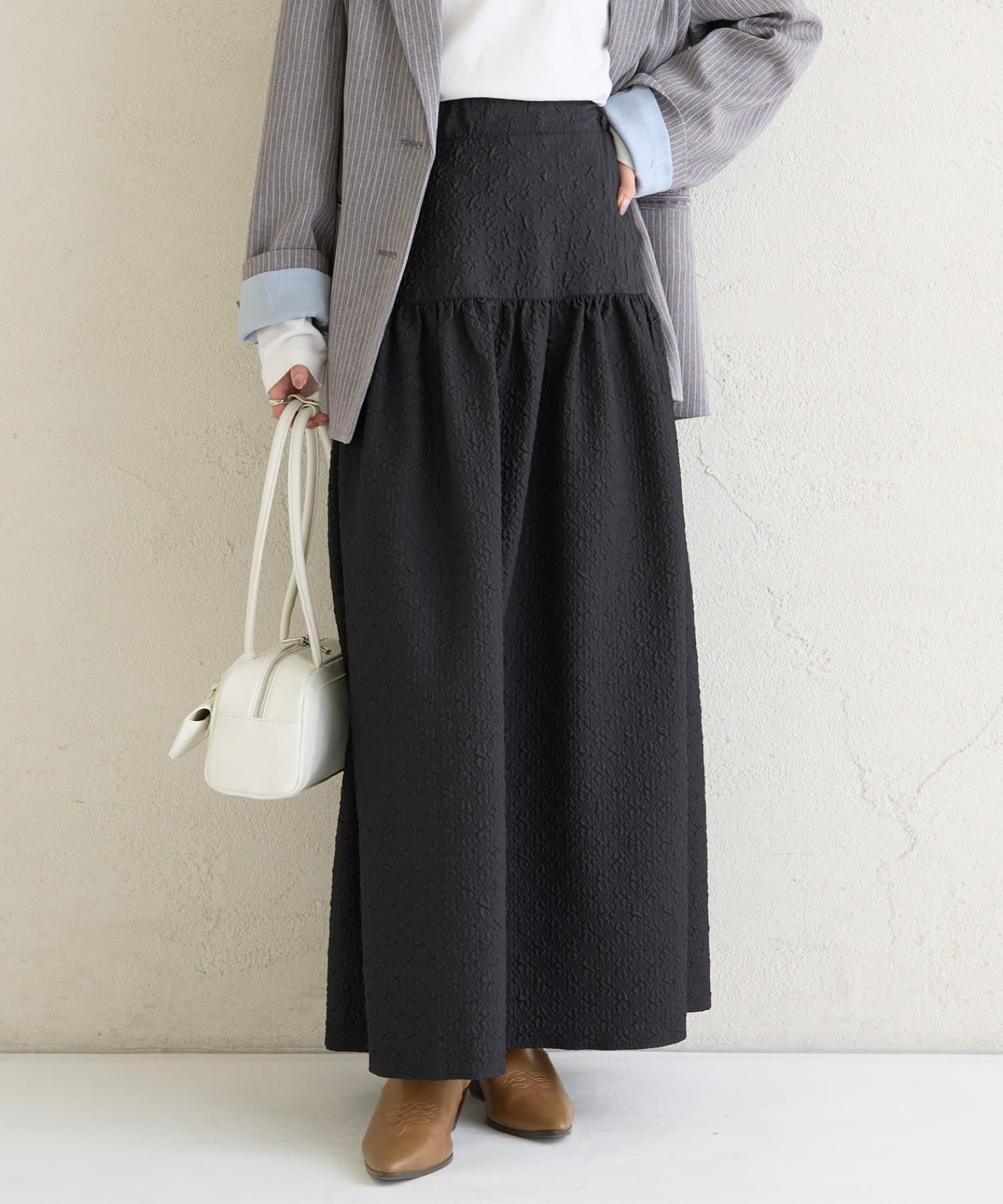 OUTLET(アウトレット) 【mystic】エンボスギャザースカート