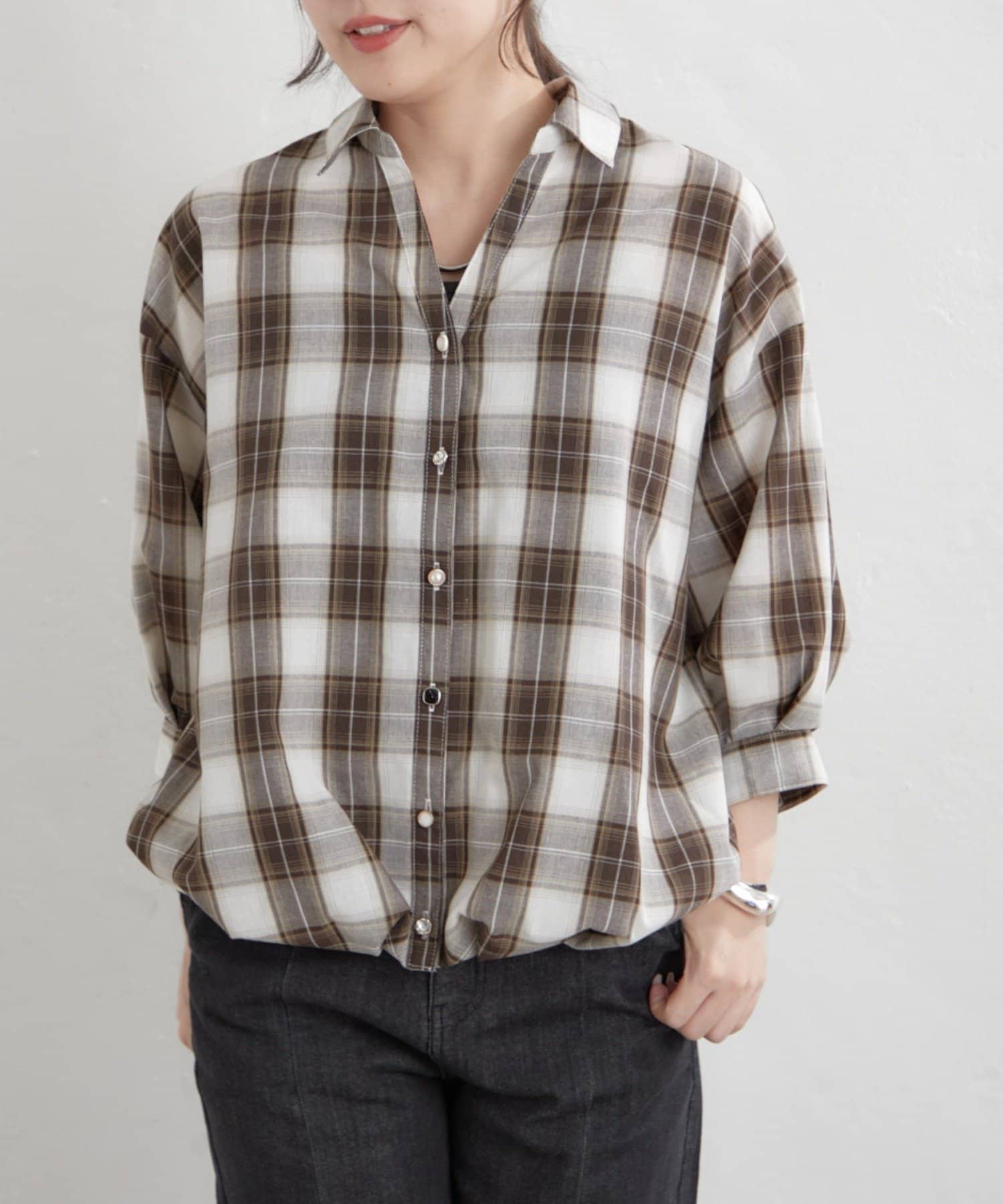 Remind me and forever(リマインドミーアンドフォーエバー) 先染めチェックタケノコタックブラウス