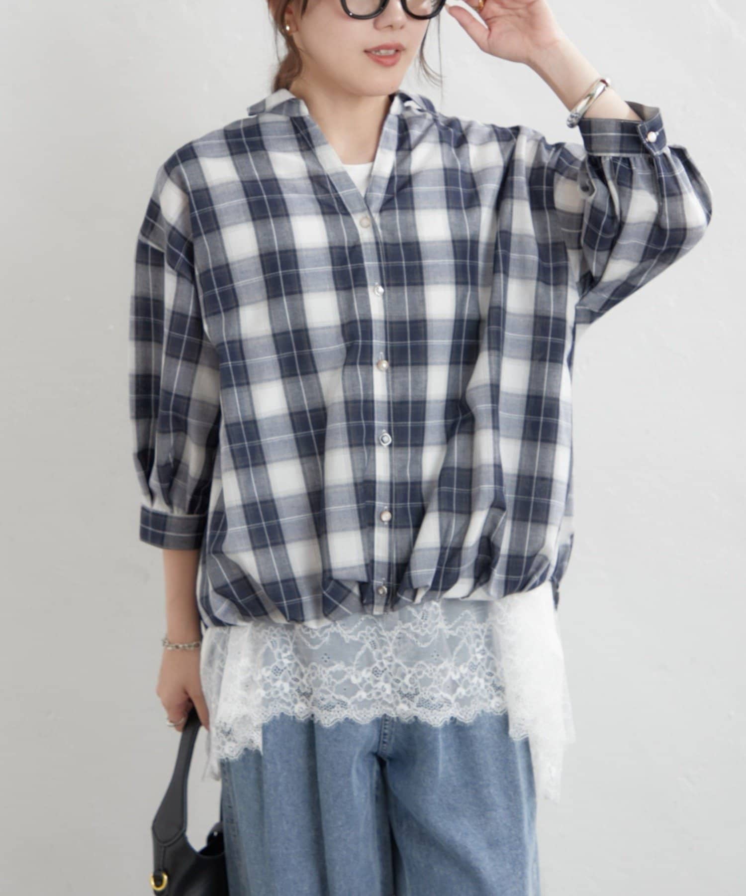 Remind me and forever(リマインドミーアンドフォーエバー) 先染めチェックタケノコタックブラウス