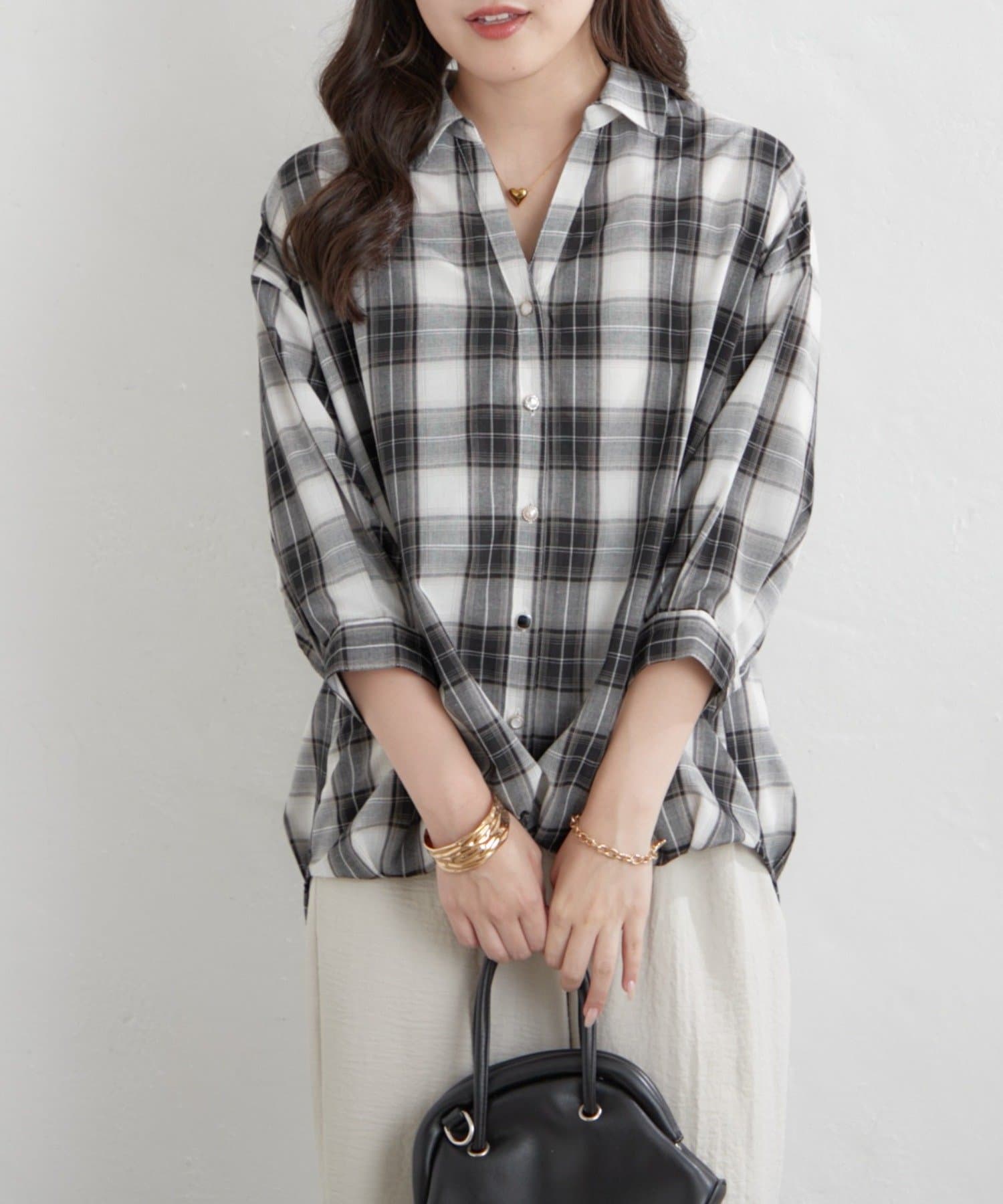 Remind me and forever(リマインドミーアンドフォーエバー) 先染めチェックタケノコタックブラウス