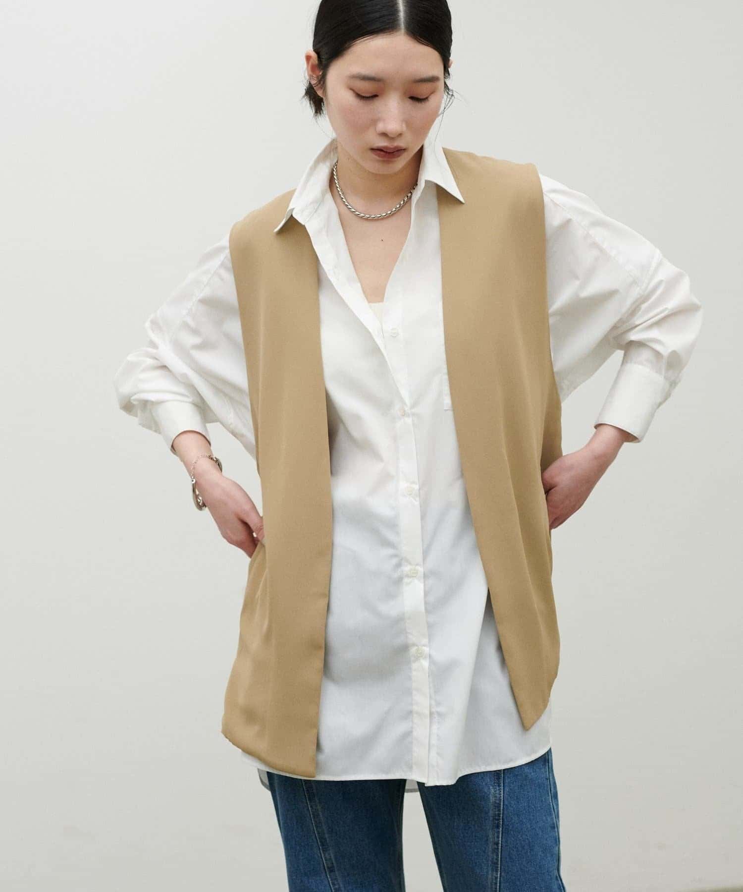 NICE CLAUP / OLIVE des OLIVE OUTLET(ナイスクラップ  / オリーブ デ オリーブ アウトレット) 【LARUTA】ツイルミドル丈ジレ