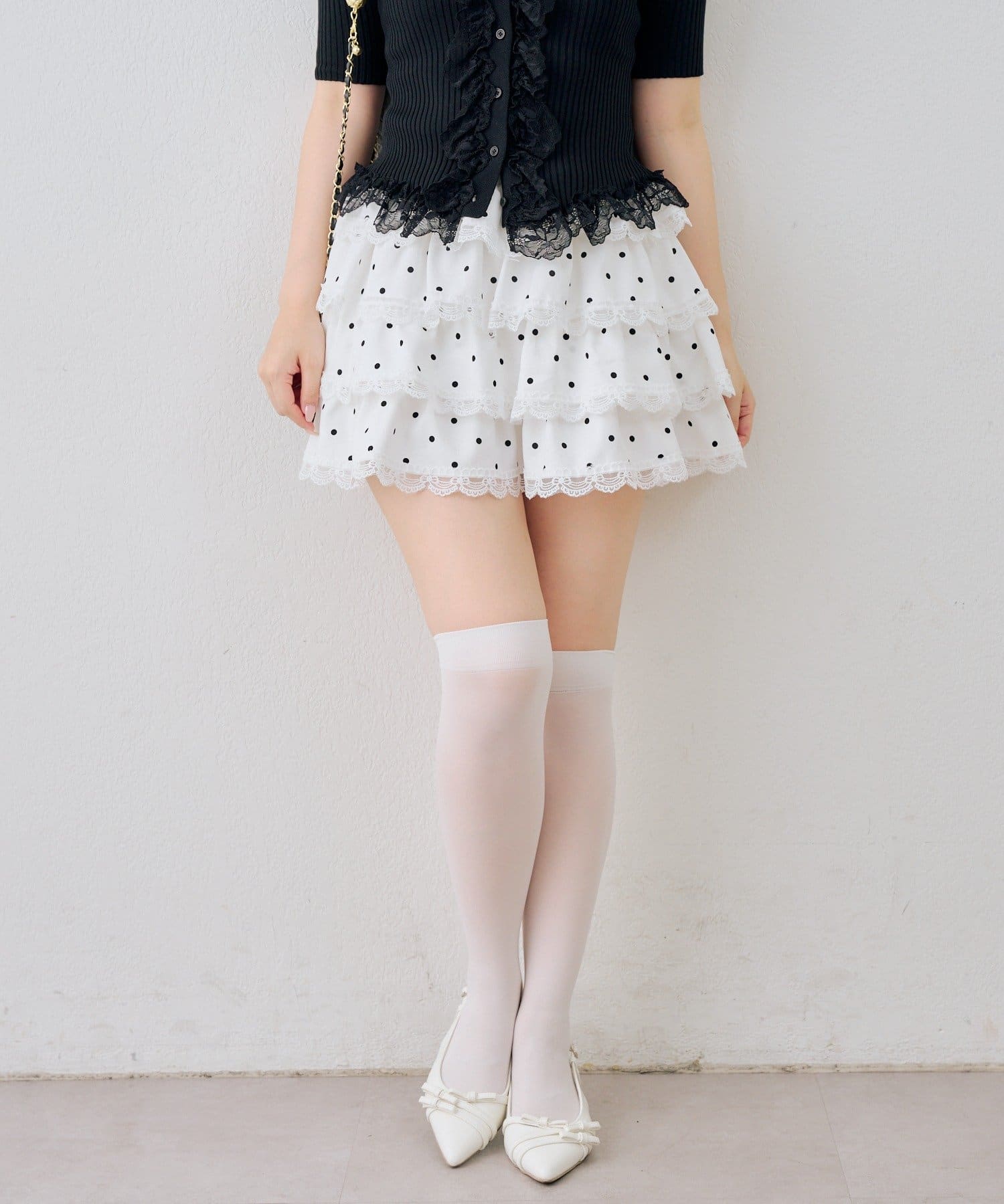 NICE CLAUP / OLIVE des OLIVE OUTLET(ナイスクラップ  / オリーブ デ オリーブ アウトレット) 【continuer】ドットレースティアードミニスカート