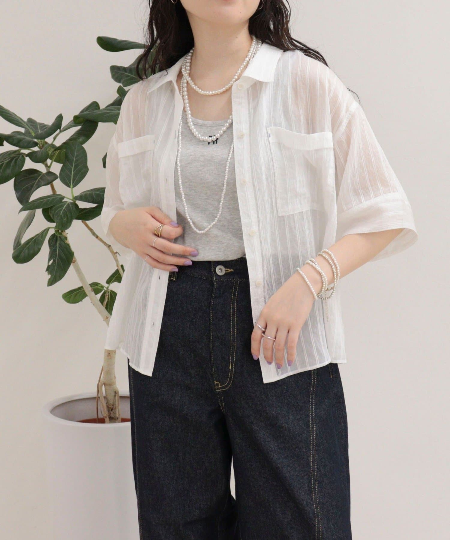 FREDY & GLOSTER(フレディ アンド グロスター) シアーストライプ半袖シャツ