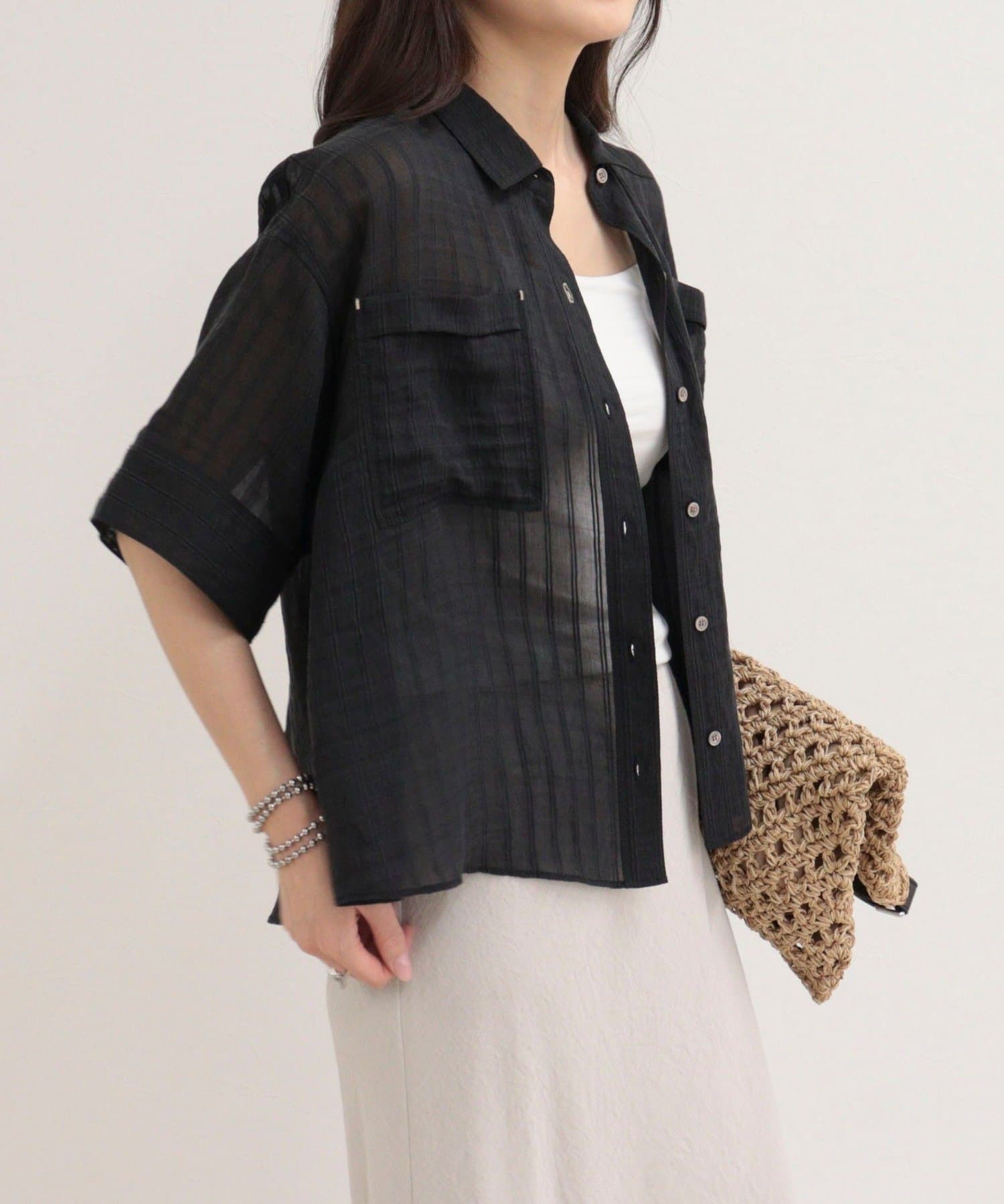 FREDY & GLOSTER(フレディ アンド グロスター) シアーストライプ半袖シャツ