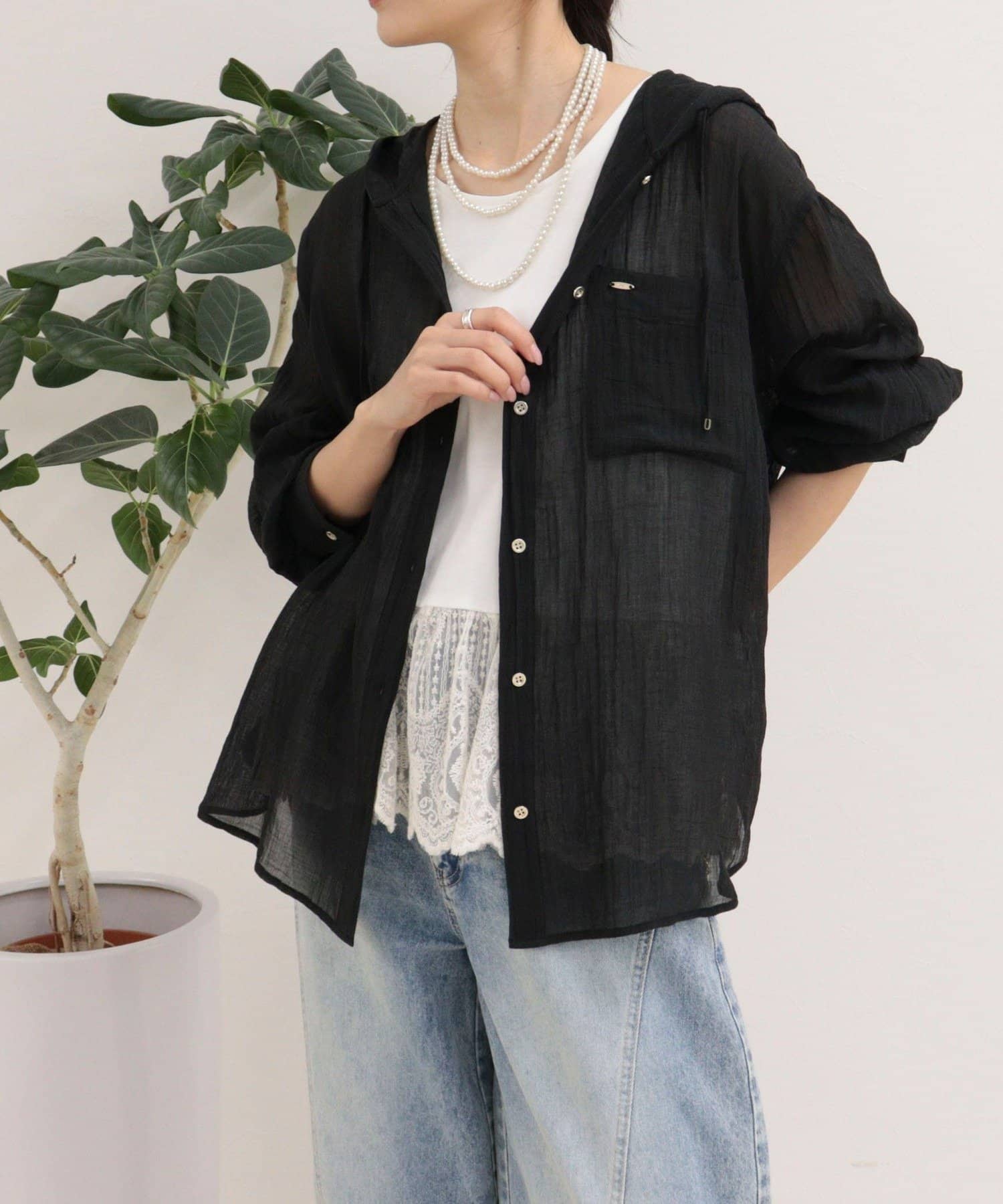 FREDY & GLOSTER(フレディ アンド グロスター) リネン混楊柳フーディシャツ