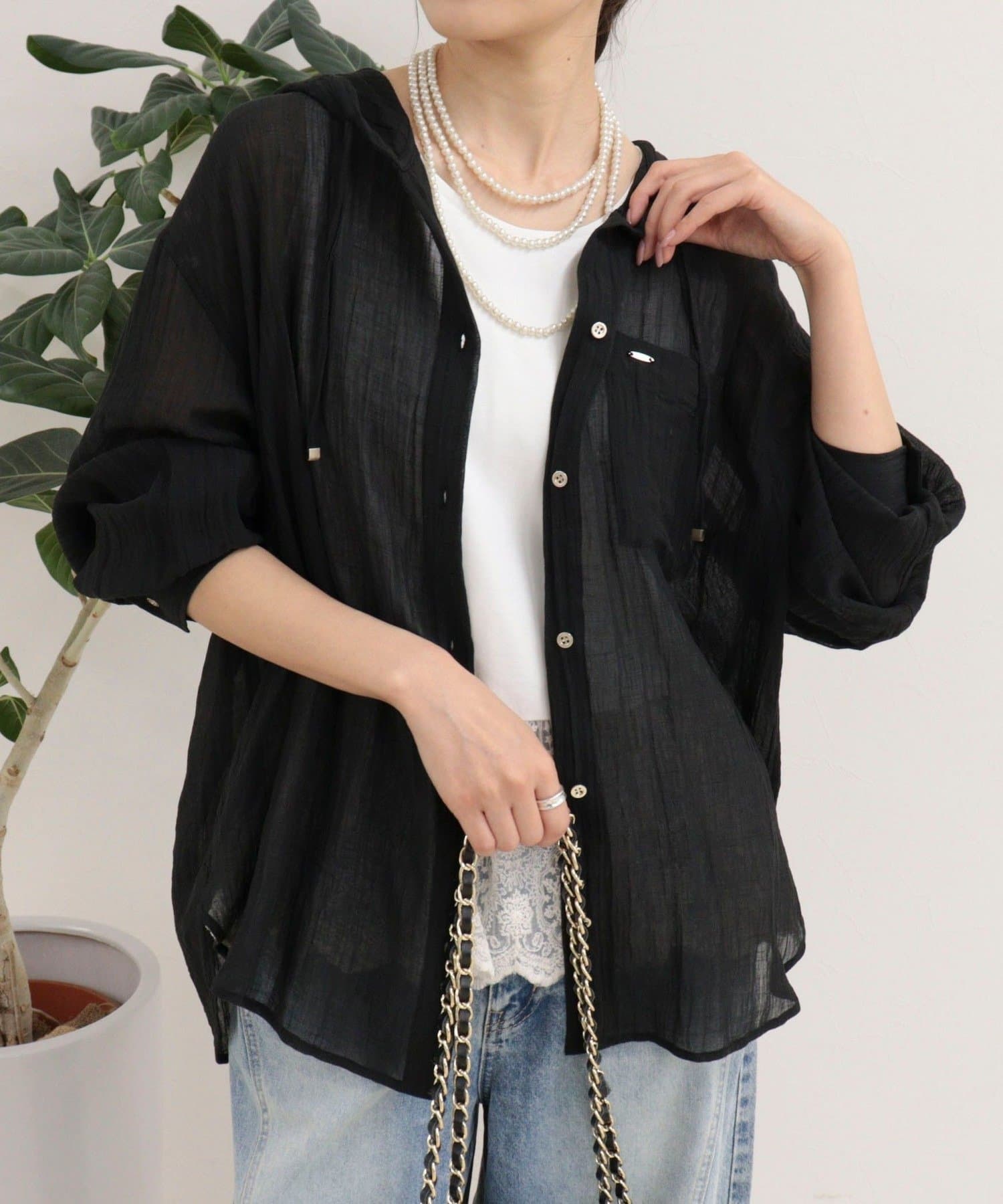 FREDY & GLOSTER(フレディ アンド グロスター) リネン混楊柳フーディシャツ