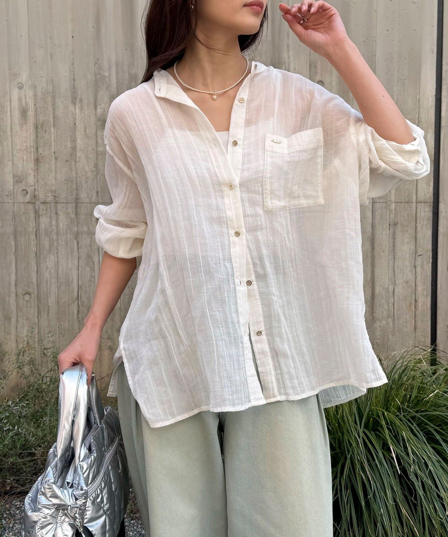 FREDY & GLOSTER(フレディ アンド グロスター) リネン混楊柳バンドカラーシャツ