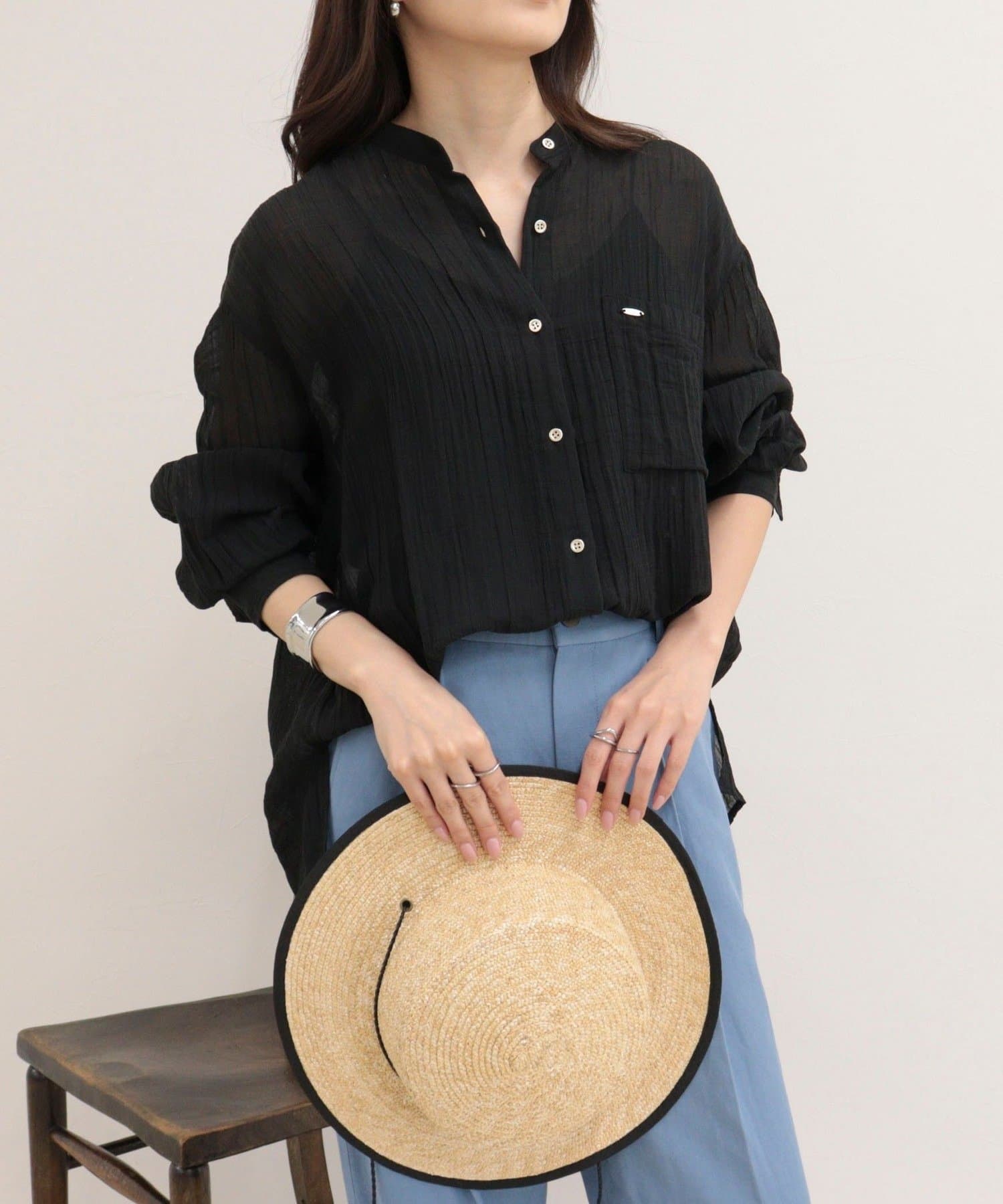 FREDY & GLOSTER(フレディ アンド グロスター) リネン混楊柳バンドカラーシャツ