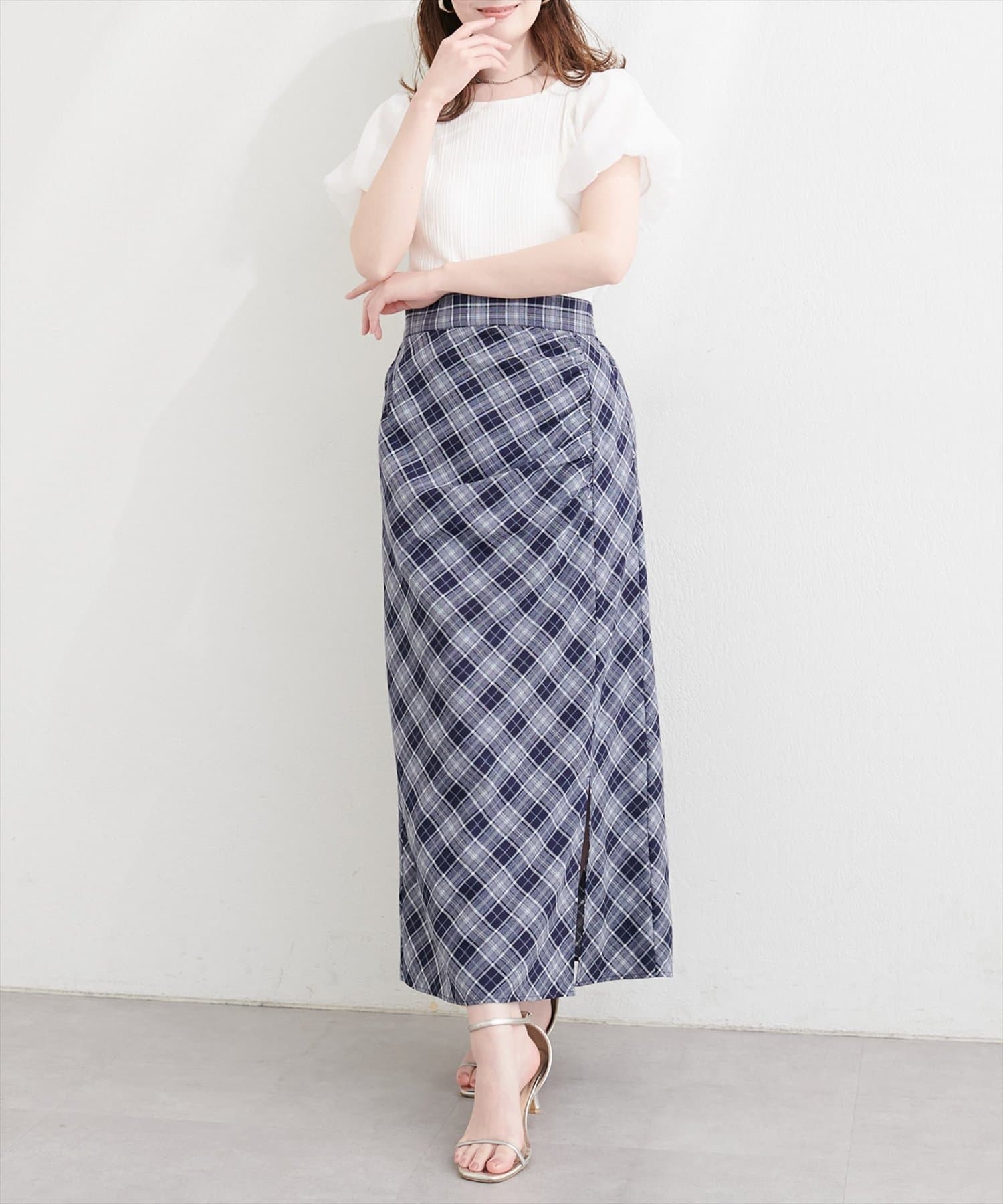 natural couture(ナチュラルクチュール) アシメギャザーデザインスカート