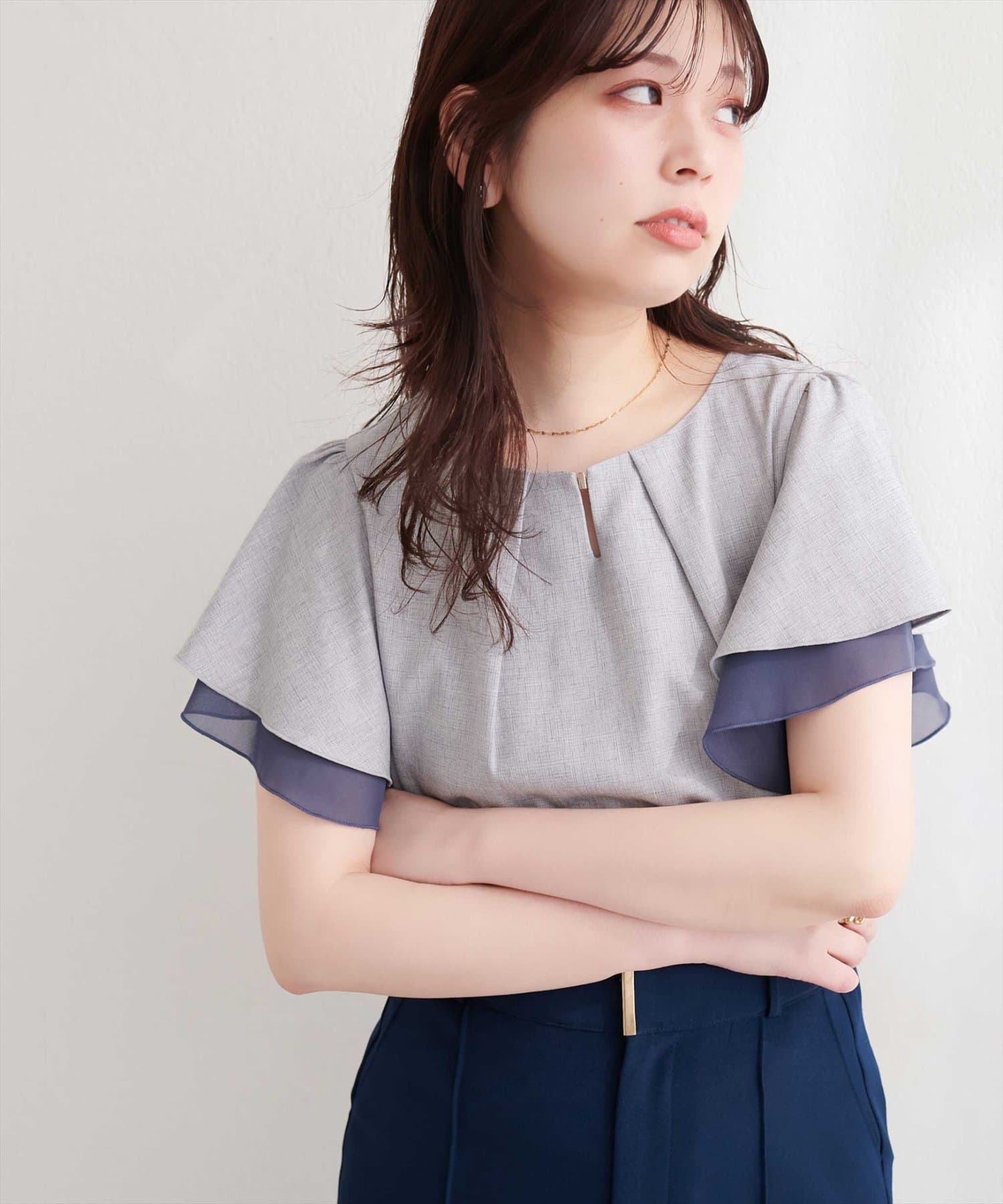 natural couture(ナチュラルクチュール) シアー重ねフリルブラウス