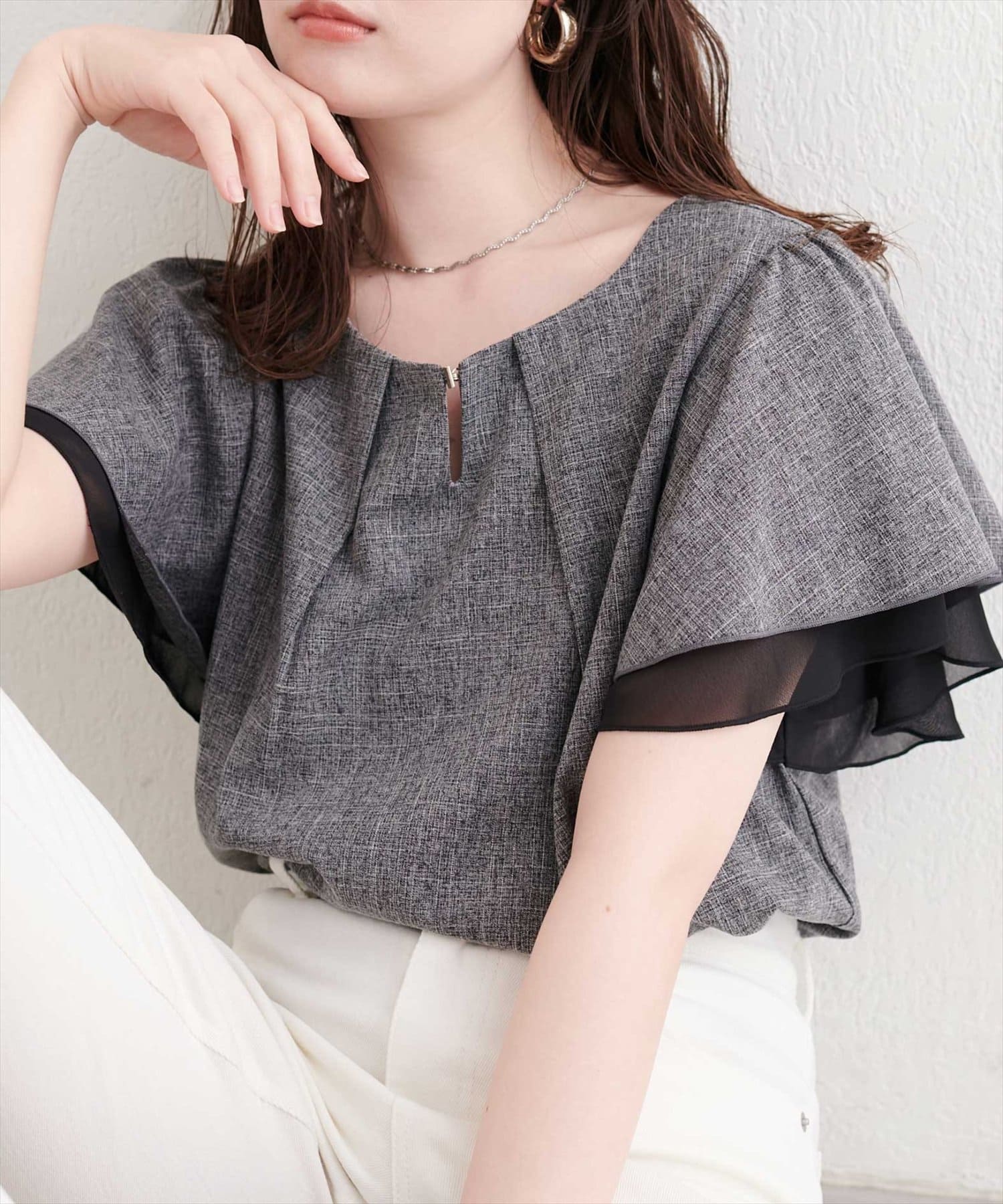 natural couture(ナチュラルクチュール) シアー重ねフリルブラウス