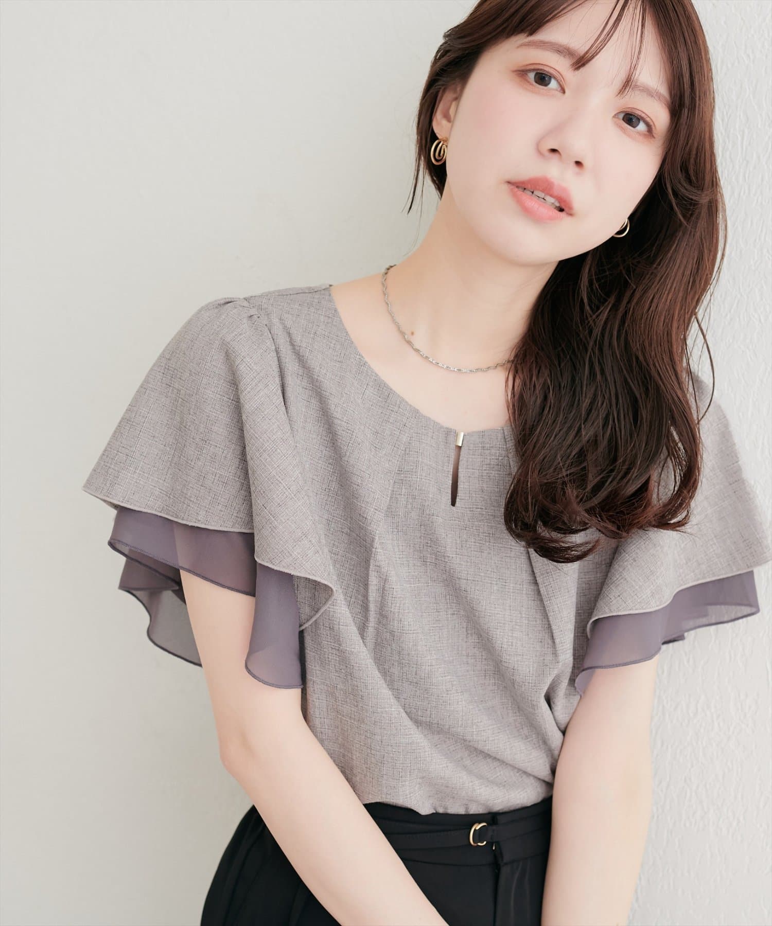 natural couture(ナチュラルクチュール) シアー重ねフリルブラウス
