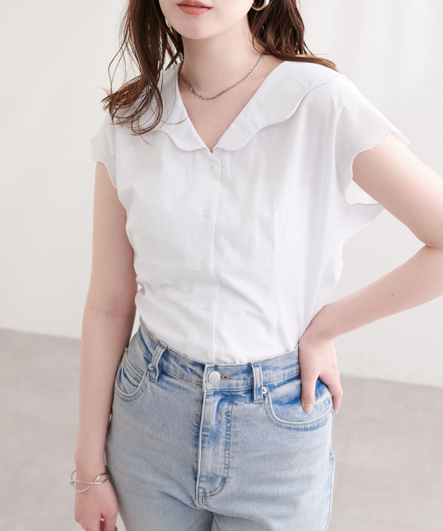 natural couture(ナチュラルクチュール) ゆるスカラップレトロブラウス