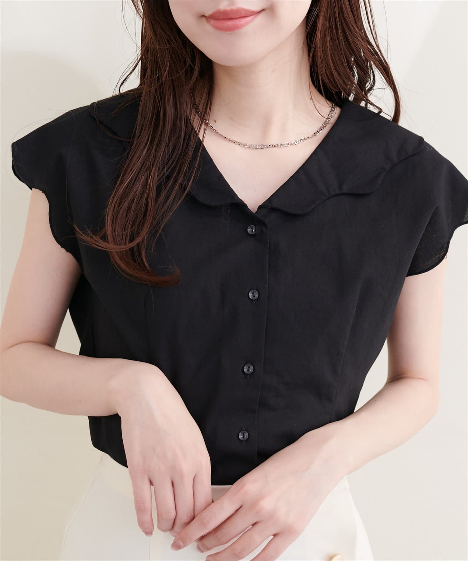 natural couture(ナチュラルクチュール) ゆるスカラップレトロブラウス