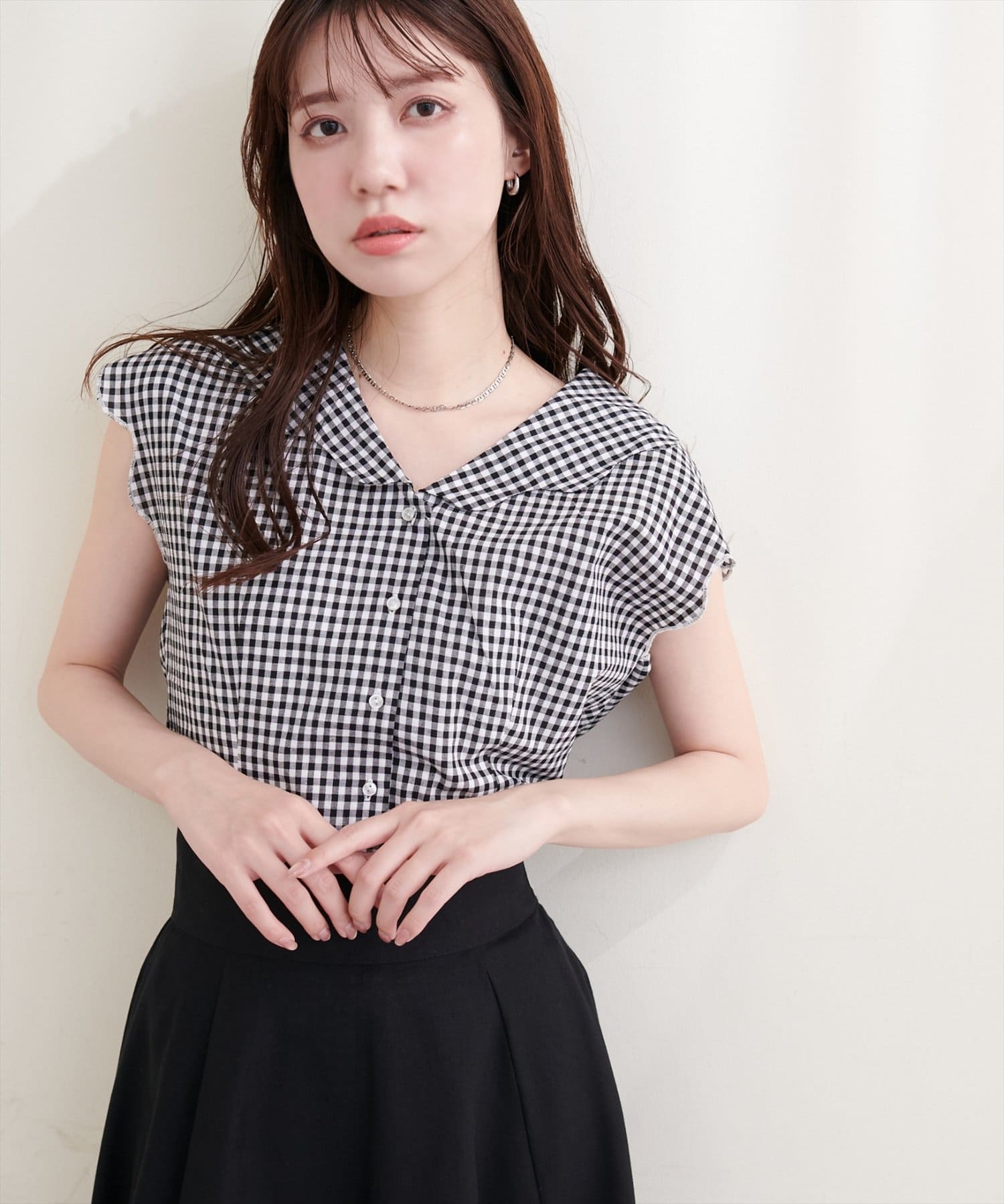 natural couture(ナチュラルクチュール) ゆるスカラップレトロブラウス