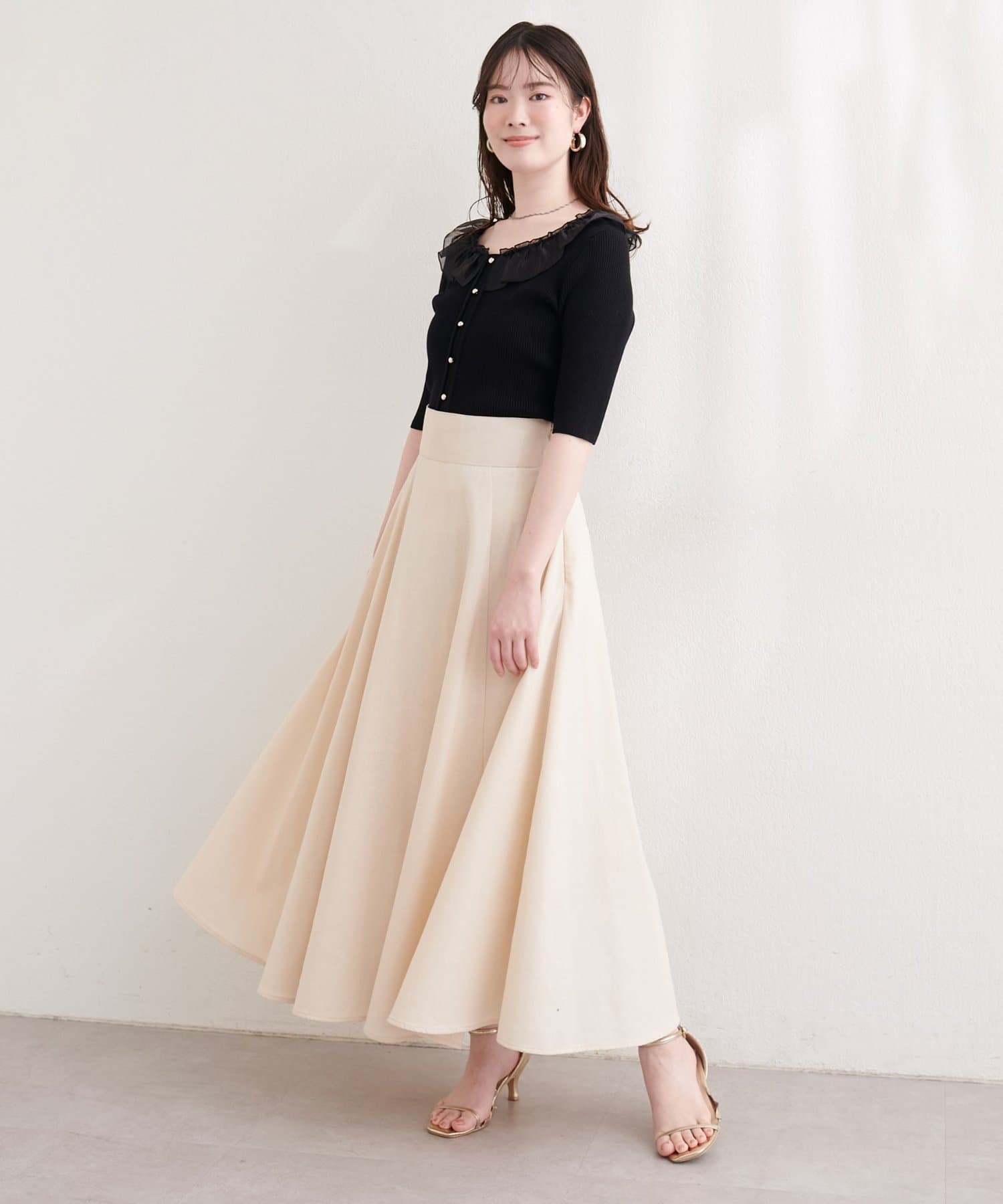 natural couture(ナチュラルクチュール) 異素材フリル半袖ニット