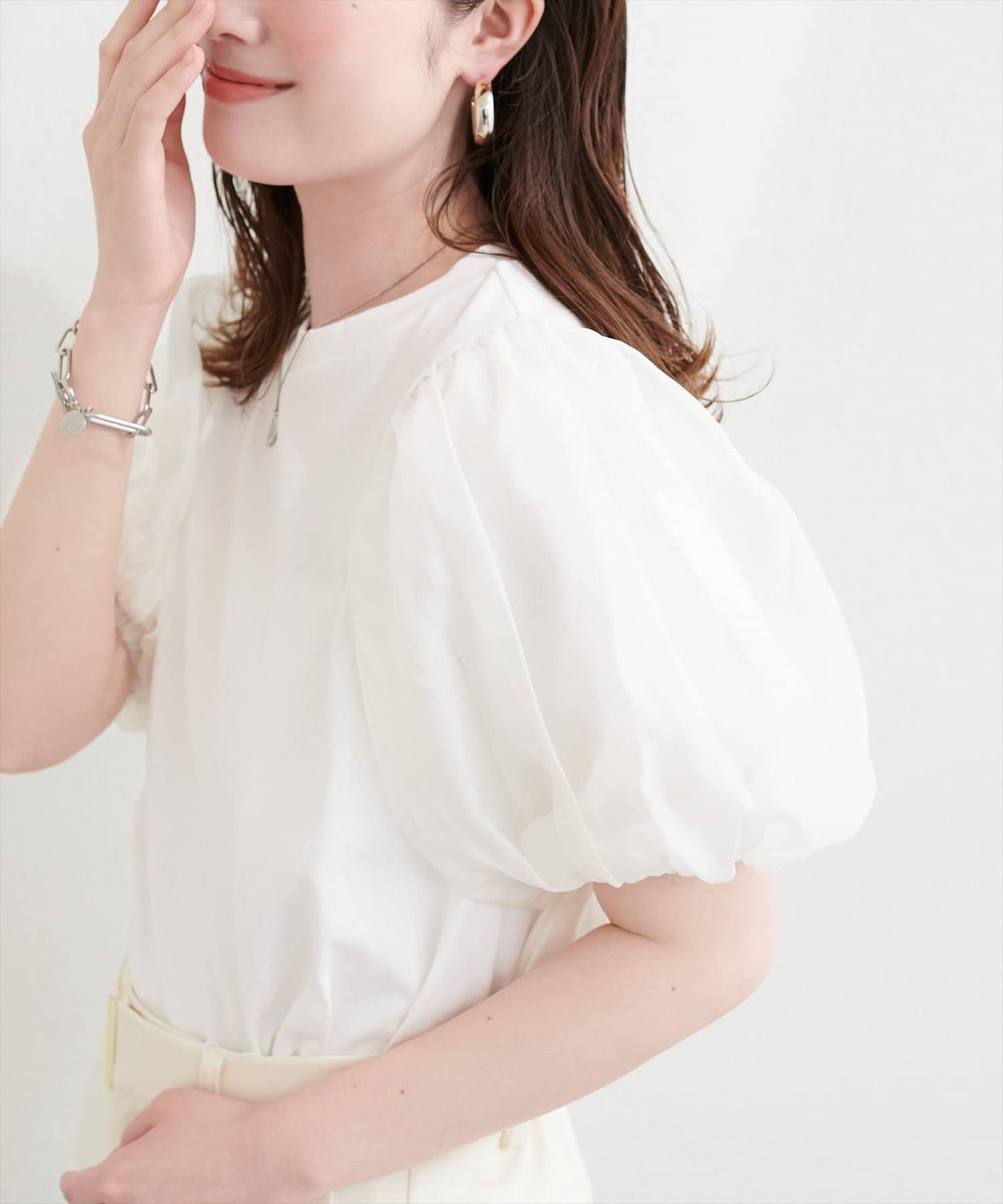 natural couture(ナチュラルクチュール) オーガンジーパフスリーブT