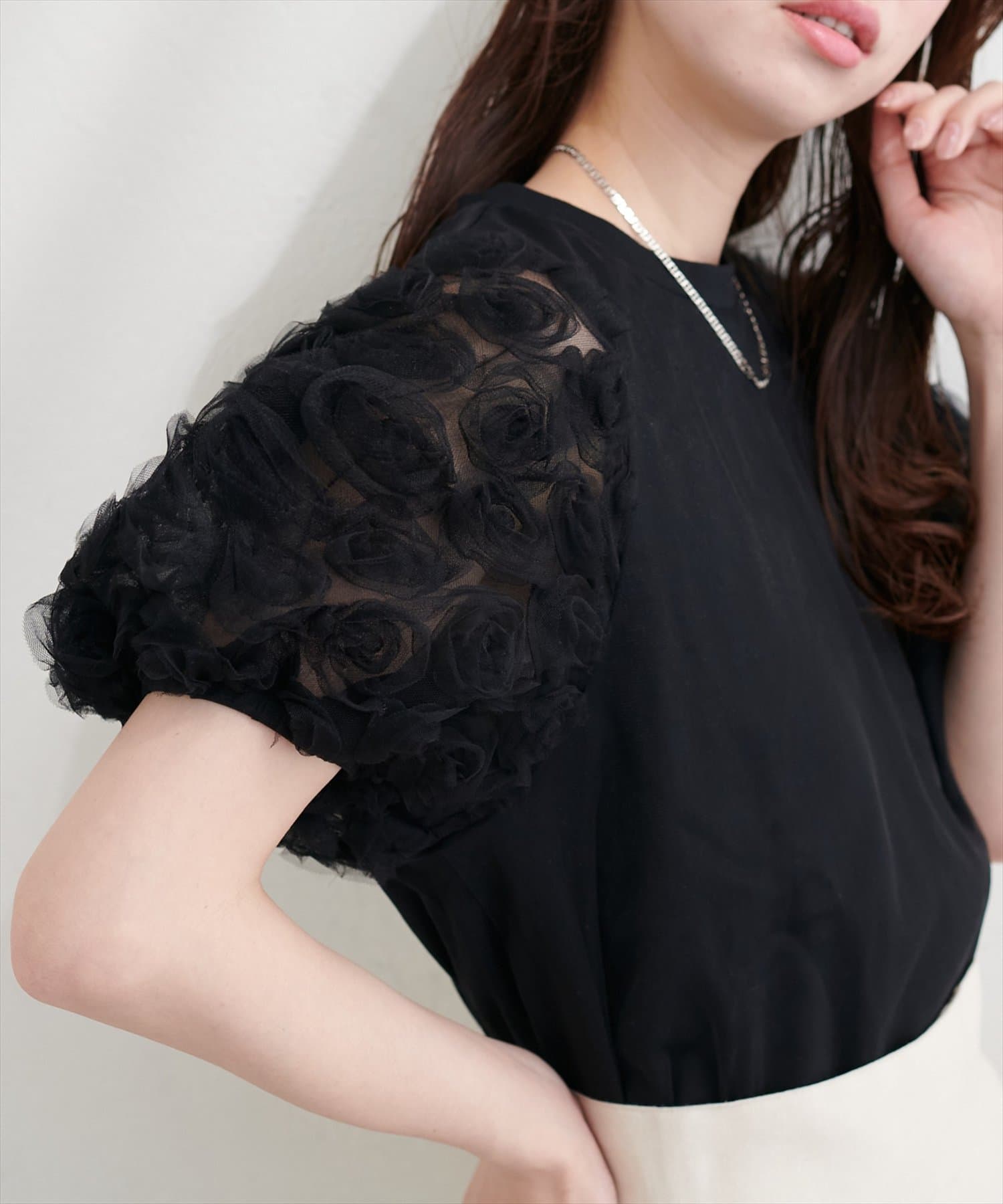 natural couture(ナチュラルクチュール) フラワーレースパフスリーブT