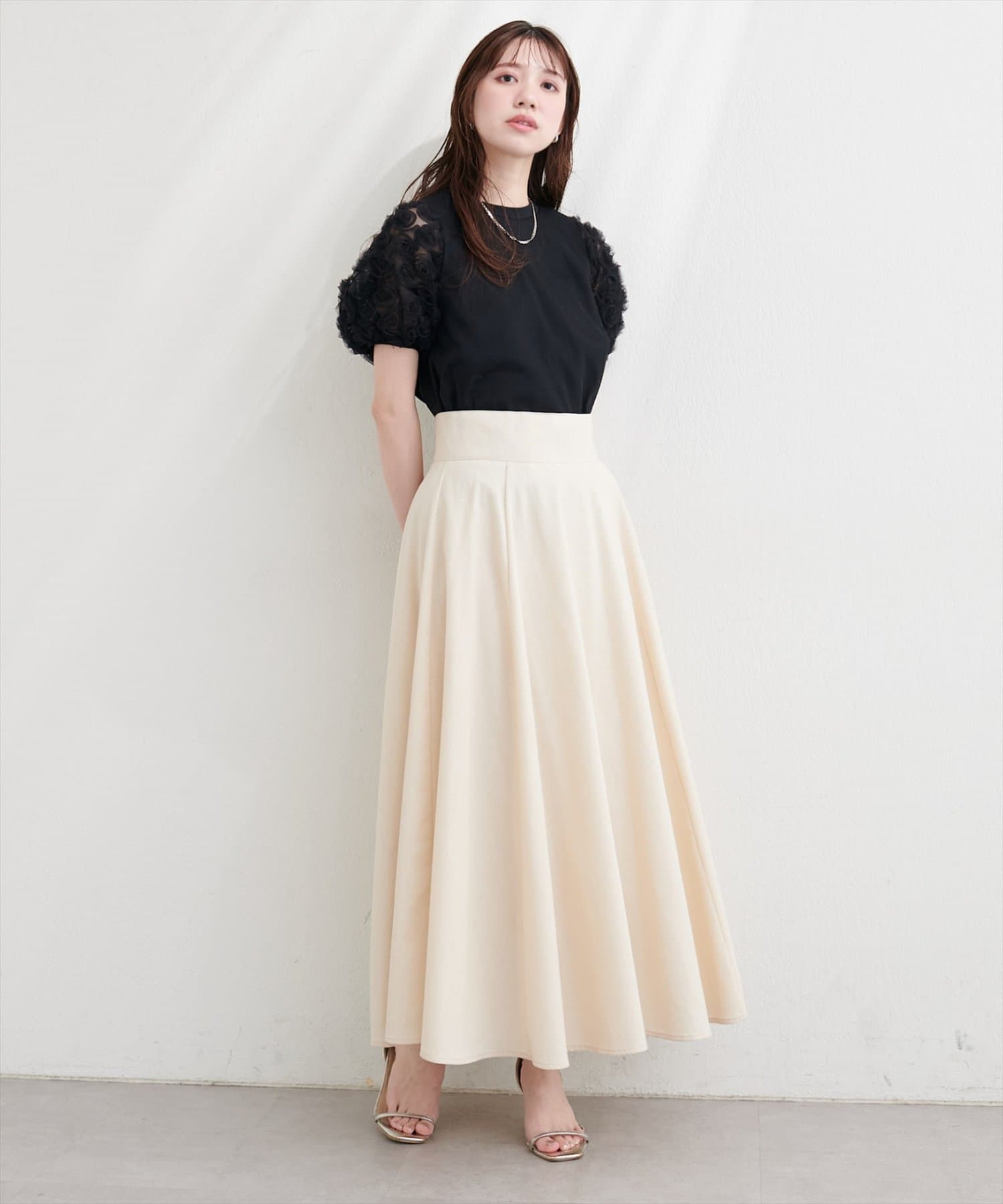 natural couture(ナチュラルクチュール) フラワーレースパフスリーブT