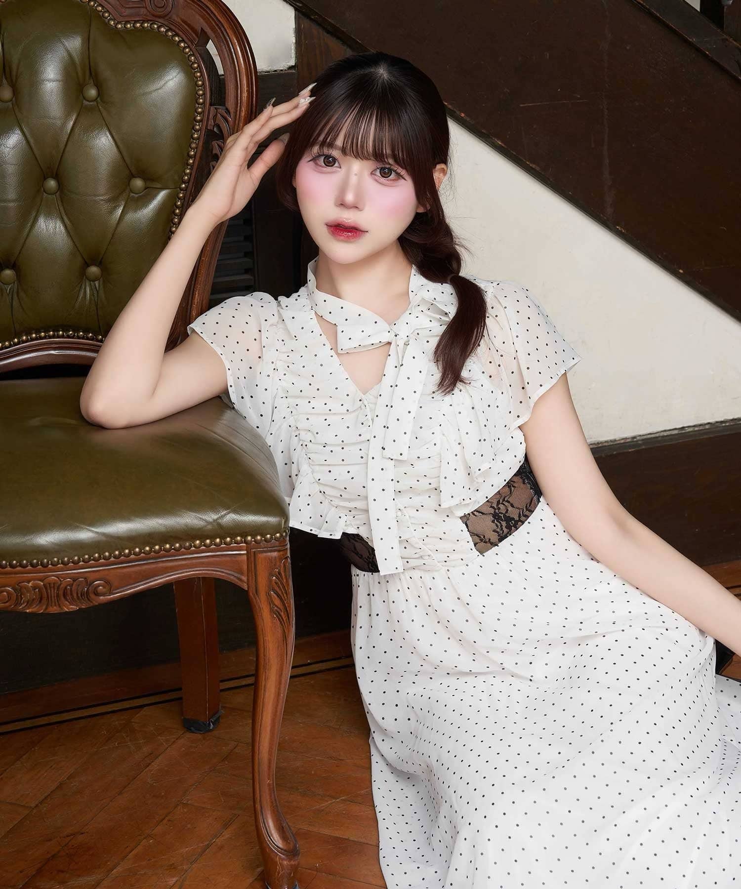 Belle Charme(ベルシャルム) Ribbon Neck Long Onepiece