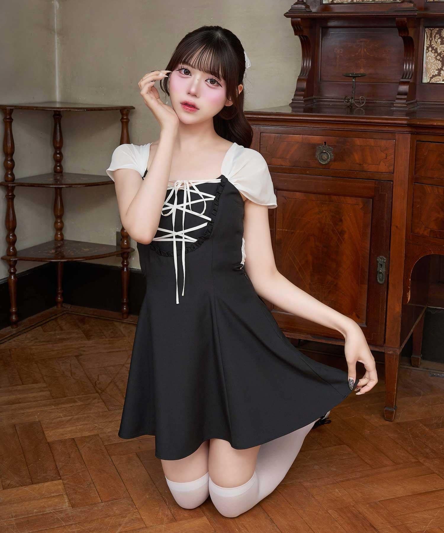 Belle Charme(ベルシャルム) Back Ribbon Flare Cami Onepiece