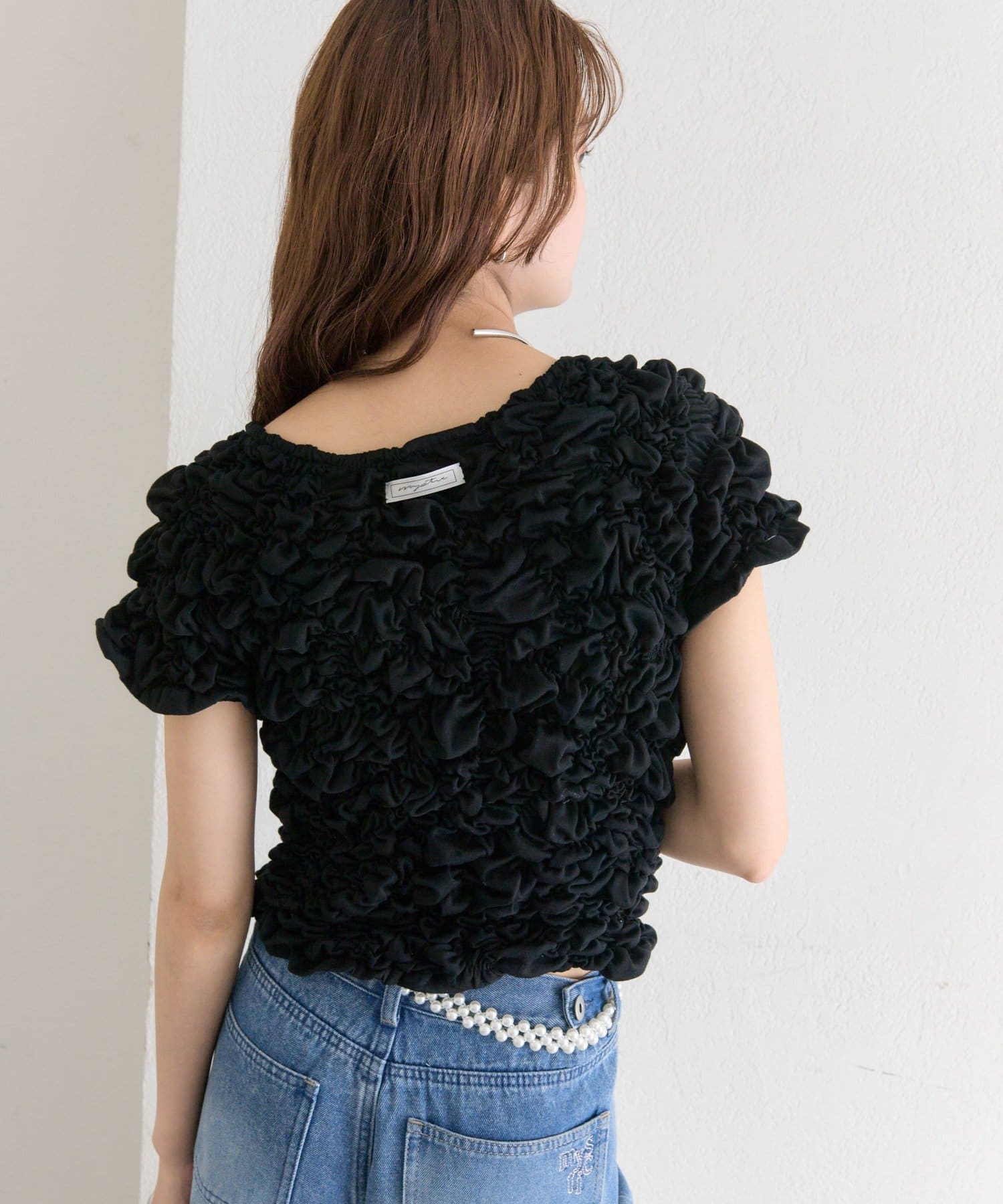 mystic(ミスティック) 《4日間限定15%OFF》ふわふわシャーリングTシャツ