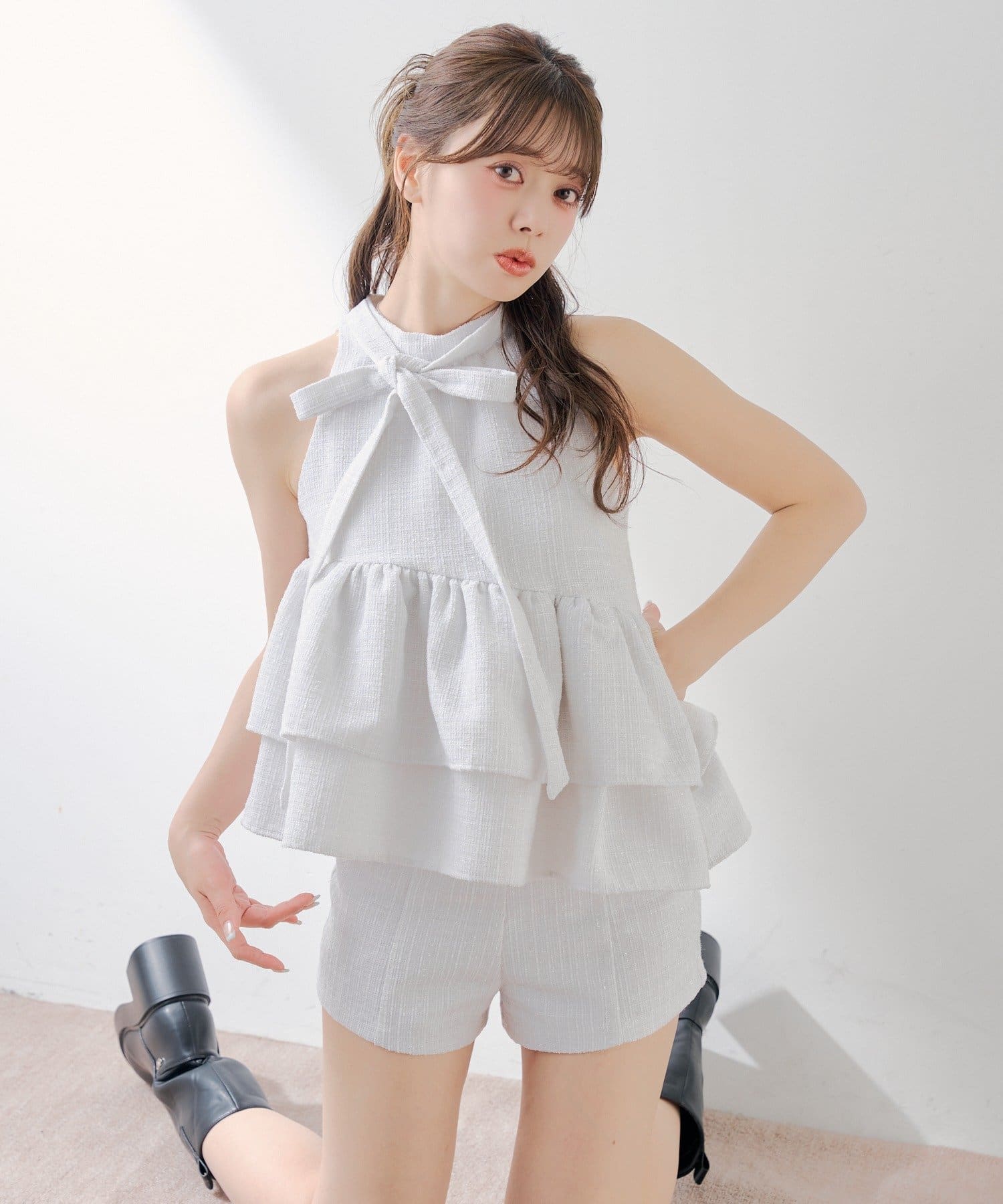 Chico(チコ) 【セットアップ対応】ツイードアメスリブラウス