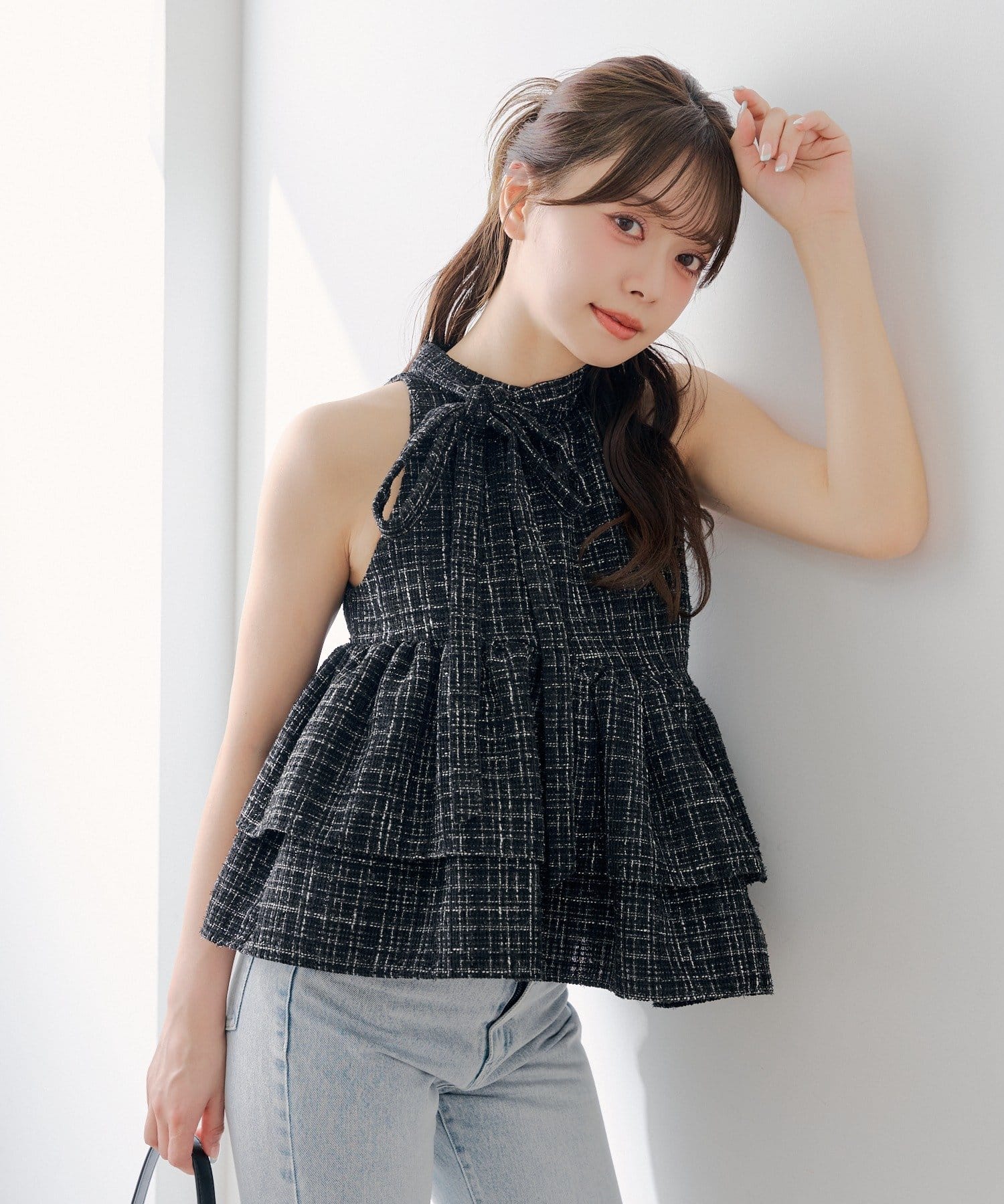 Chico(チコ) 【セットアップ対応】ツイードアメスリブラウス