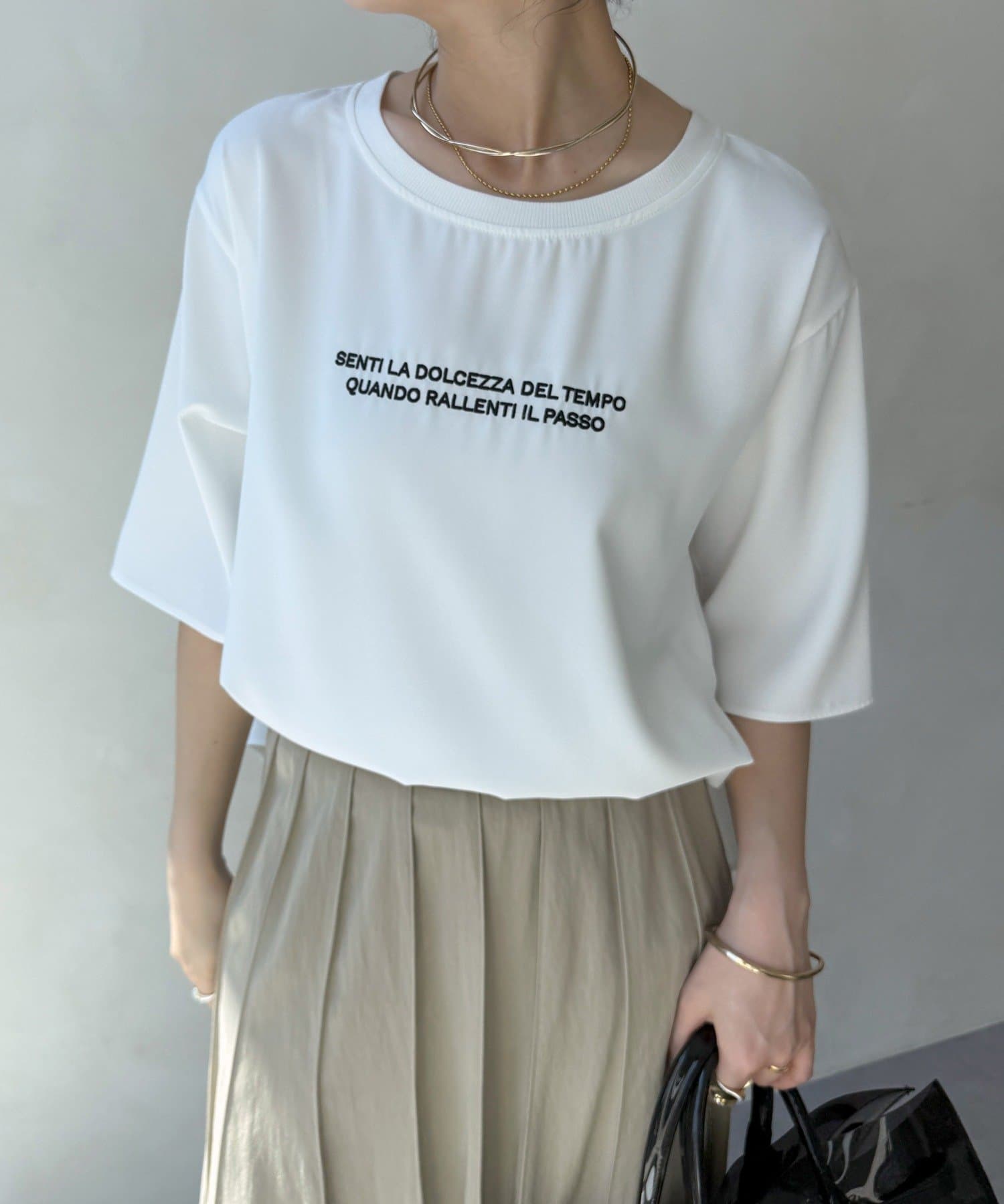 DOUDOU(ドゥドゥ) 刺繍ロゴジョーゼットTEE